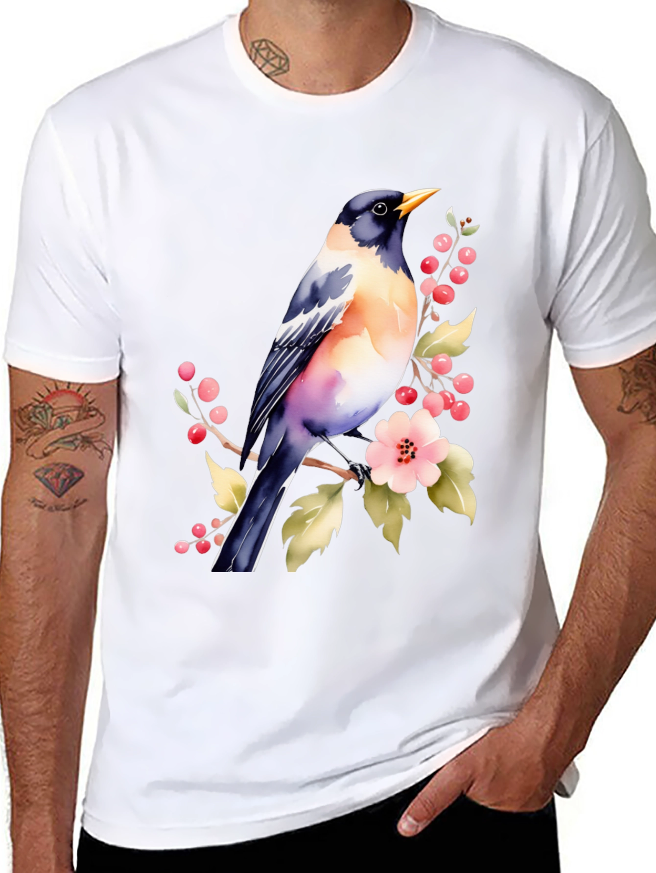 Bird & Blossoms Graphic Tee - Nature Lovers Shirt