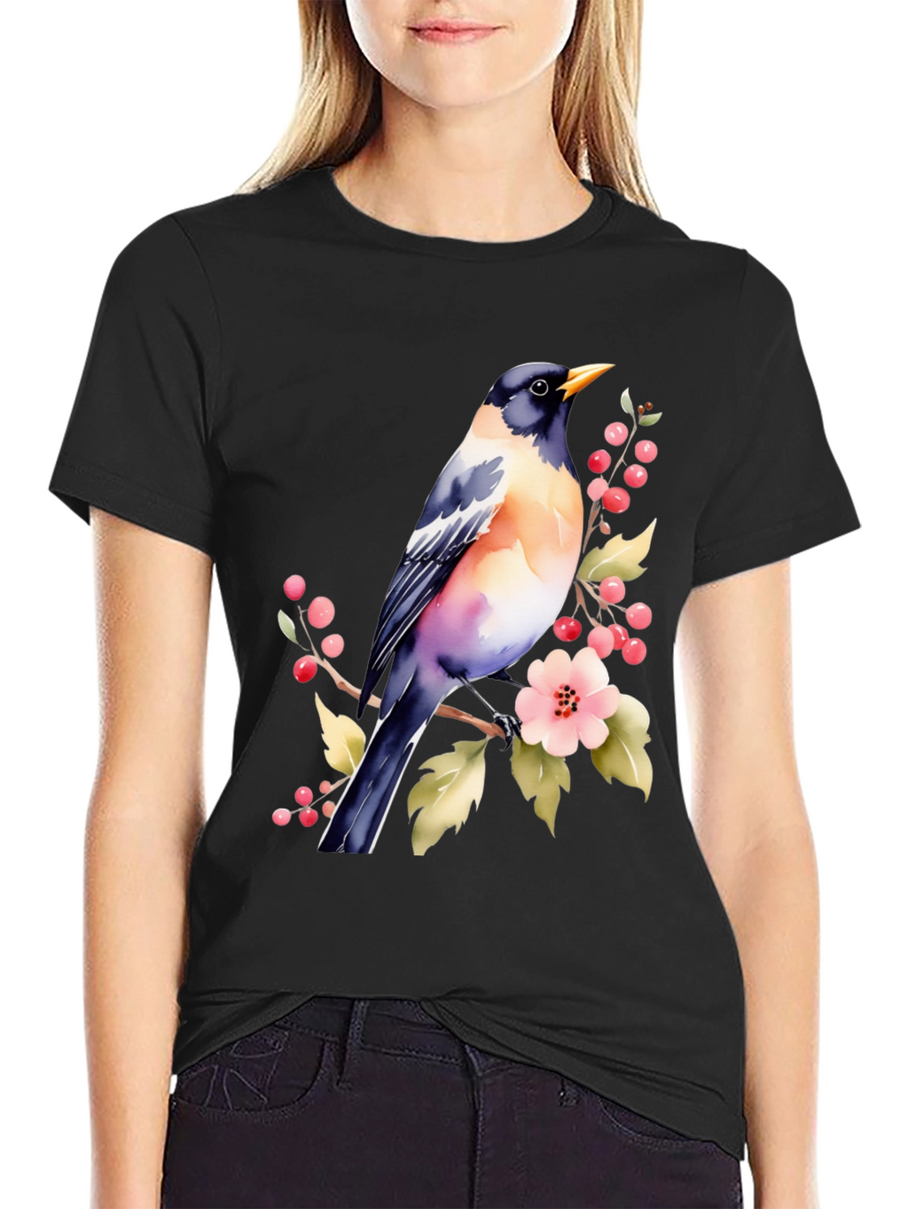 Bird & Blossoms Graphic Tee - Nature Lovers Shirt