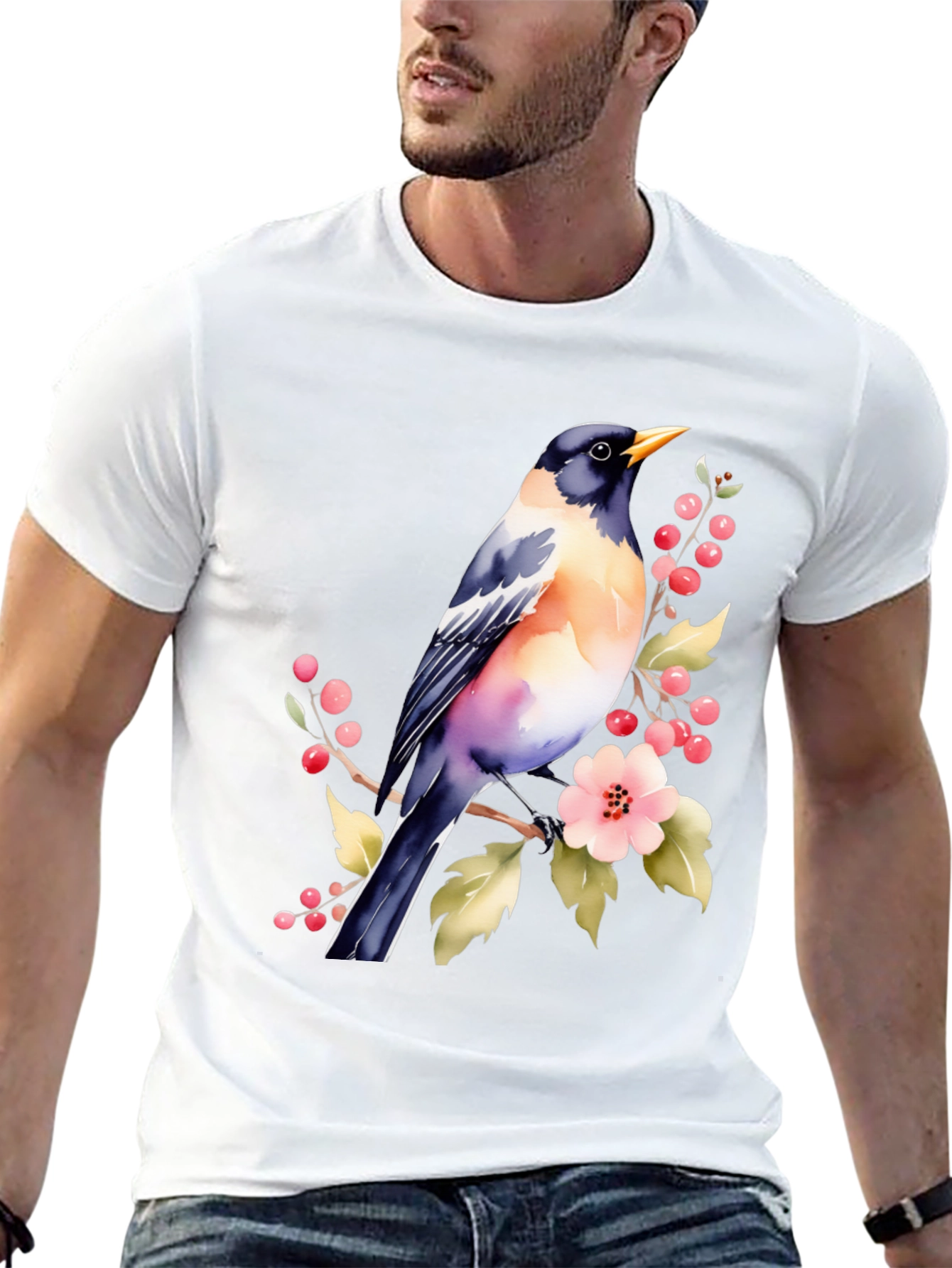Bird & Blossoms Graphic Tee - Nature Lovers Shirt