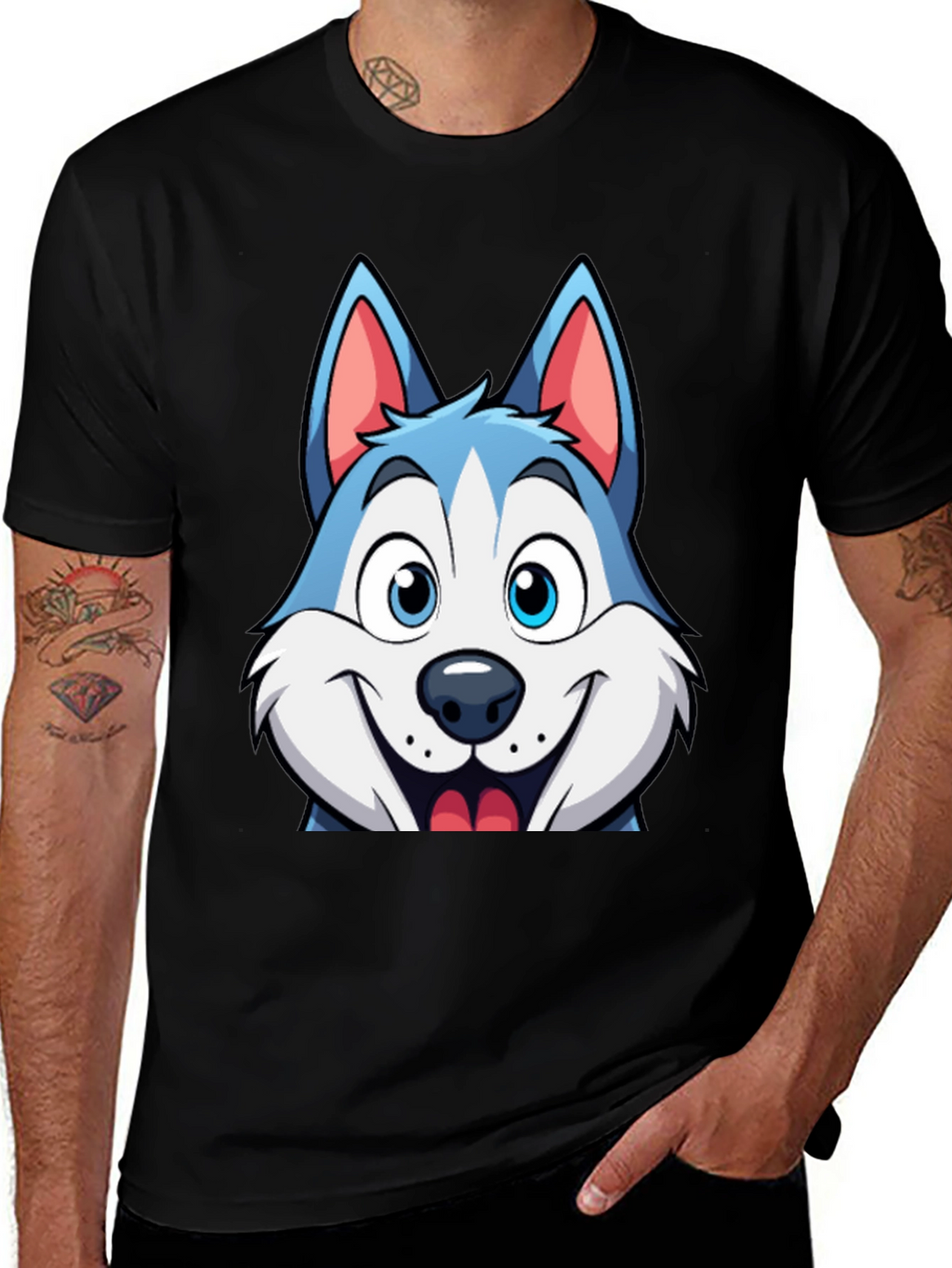 Cartoon Husky Graphic Tee - Soft Cotton Blend