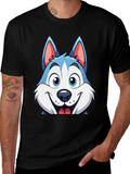Cartoon Husky Graphic Tee - Soft Cotton Blend