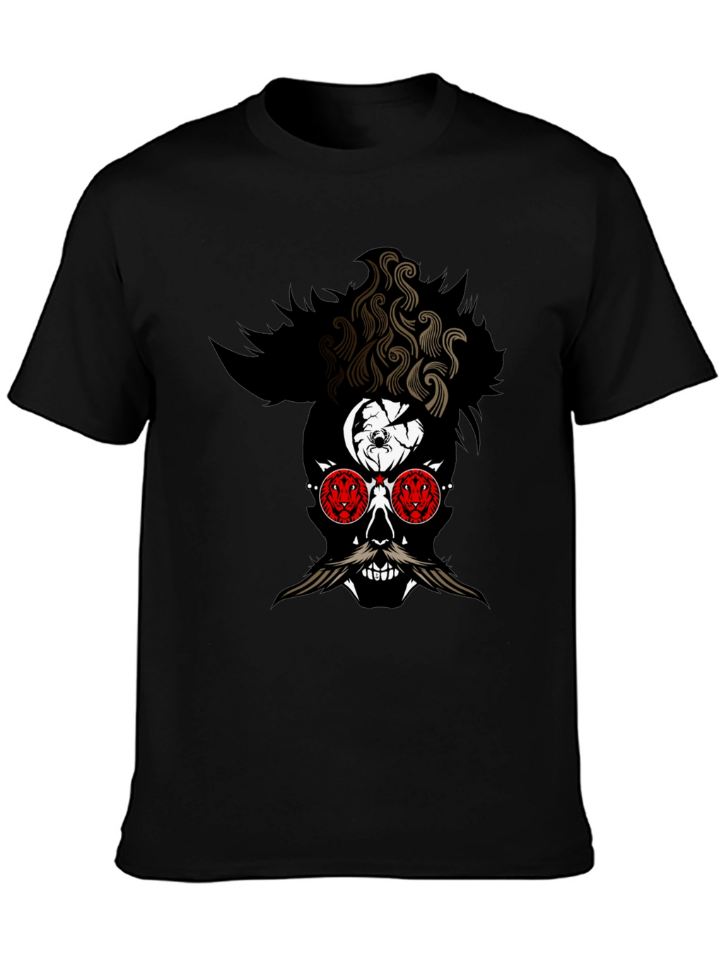 Skull with Mustache Graphic Tee - Mens Black T-Shirt