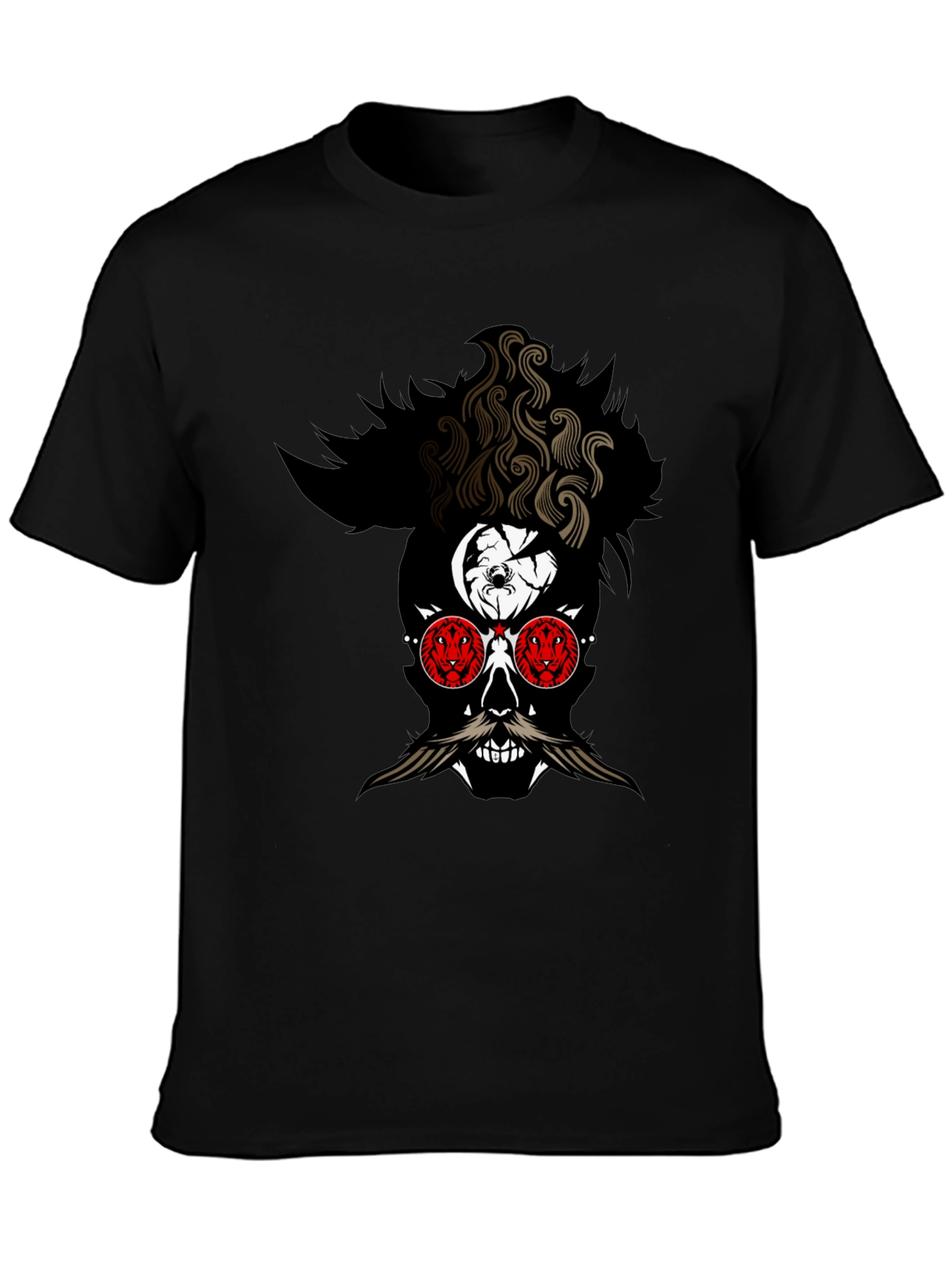 Skull with Mustache Graphic Tee - Mens Black T-Shirt