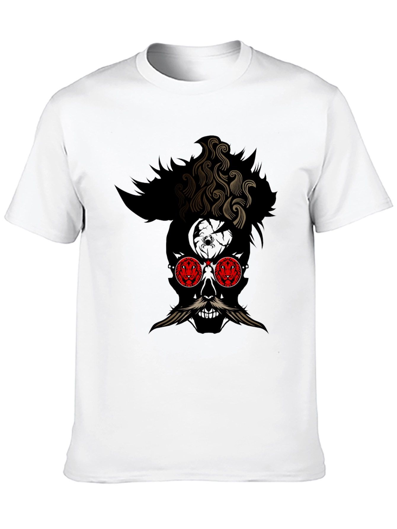 Skull with Mustache Graphic Tee - Mens Black T-Shirt