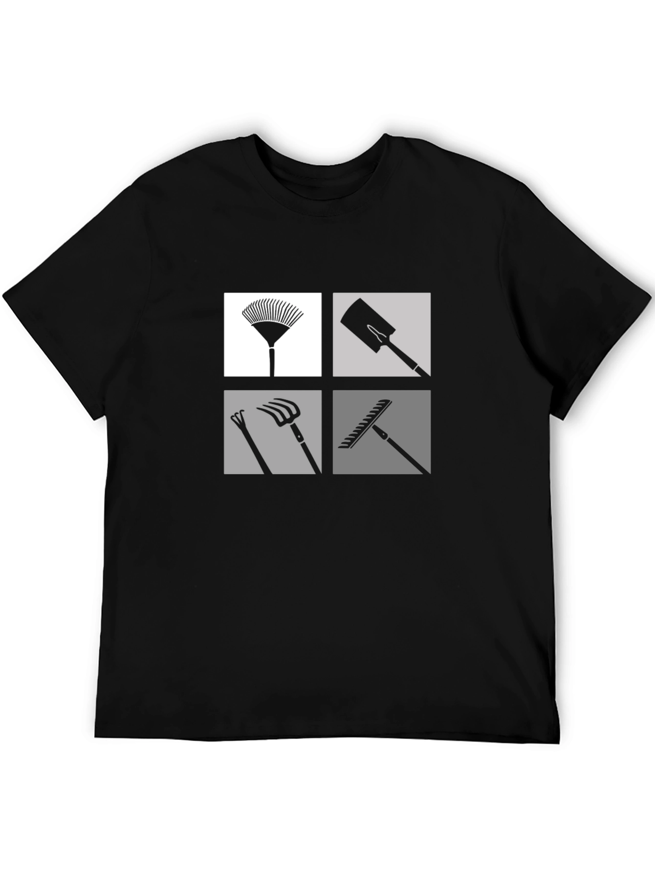 Gardening Tools Graphic Tee - Black Cotton Casual Shirt