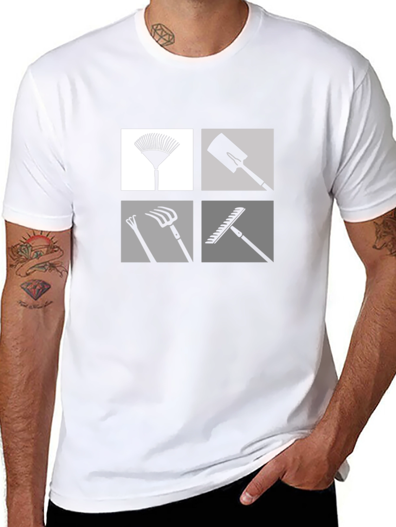 Gardening Tools Graphic Tee - Black Cotton Casual Shirt