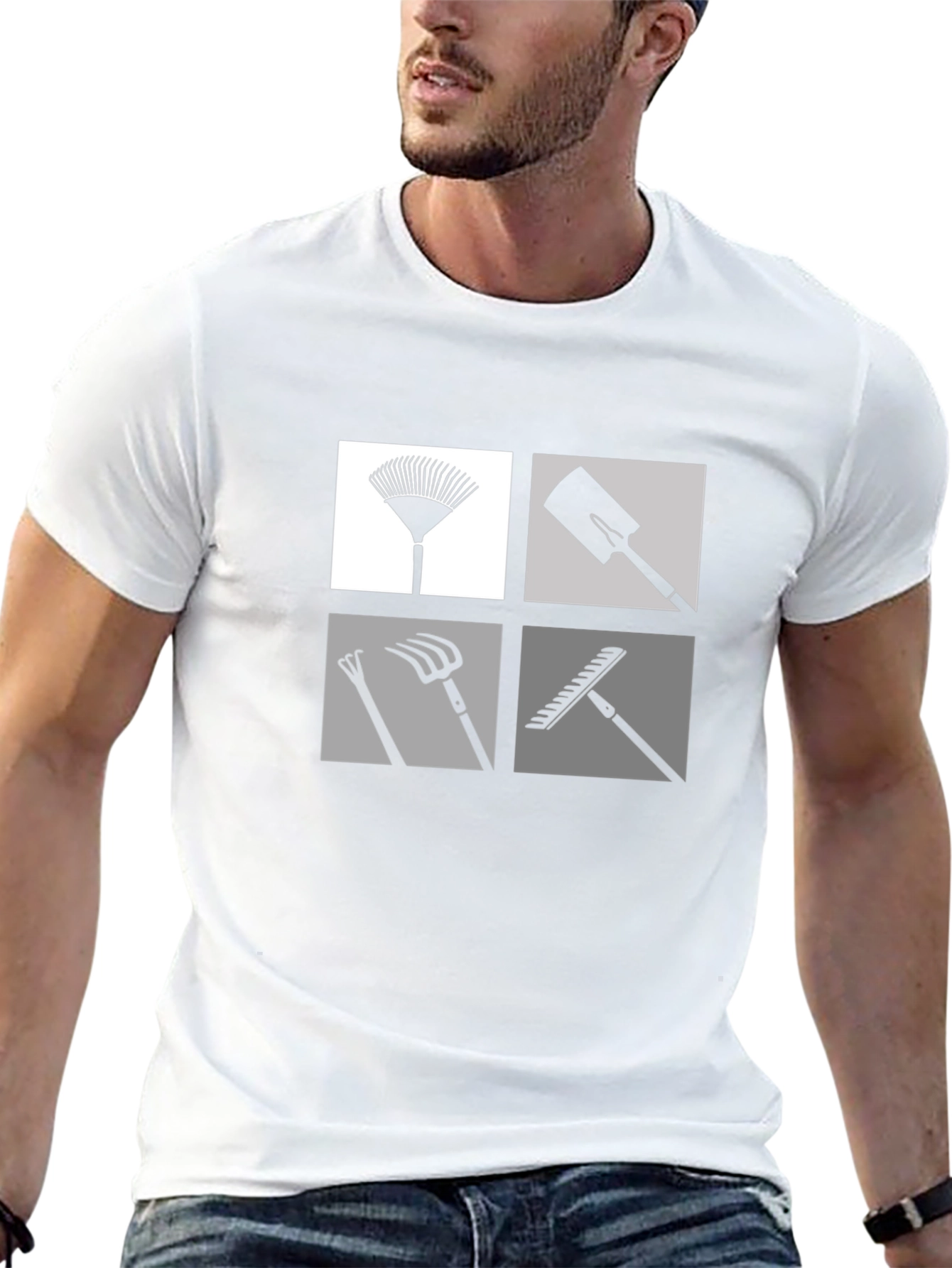 Gardening Tools Graphic Tee - Black Cotton Casual Shirt