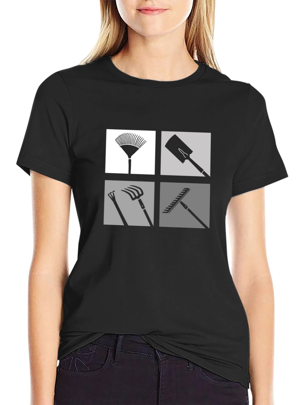 Gardening Tools Graphic Tee - Black Cotton Casual Shirt