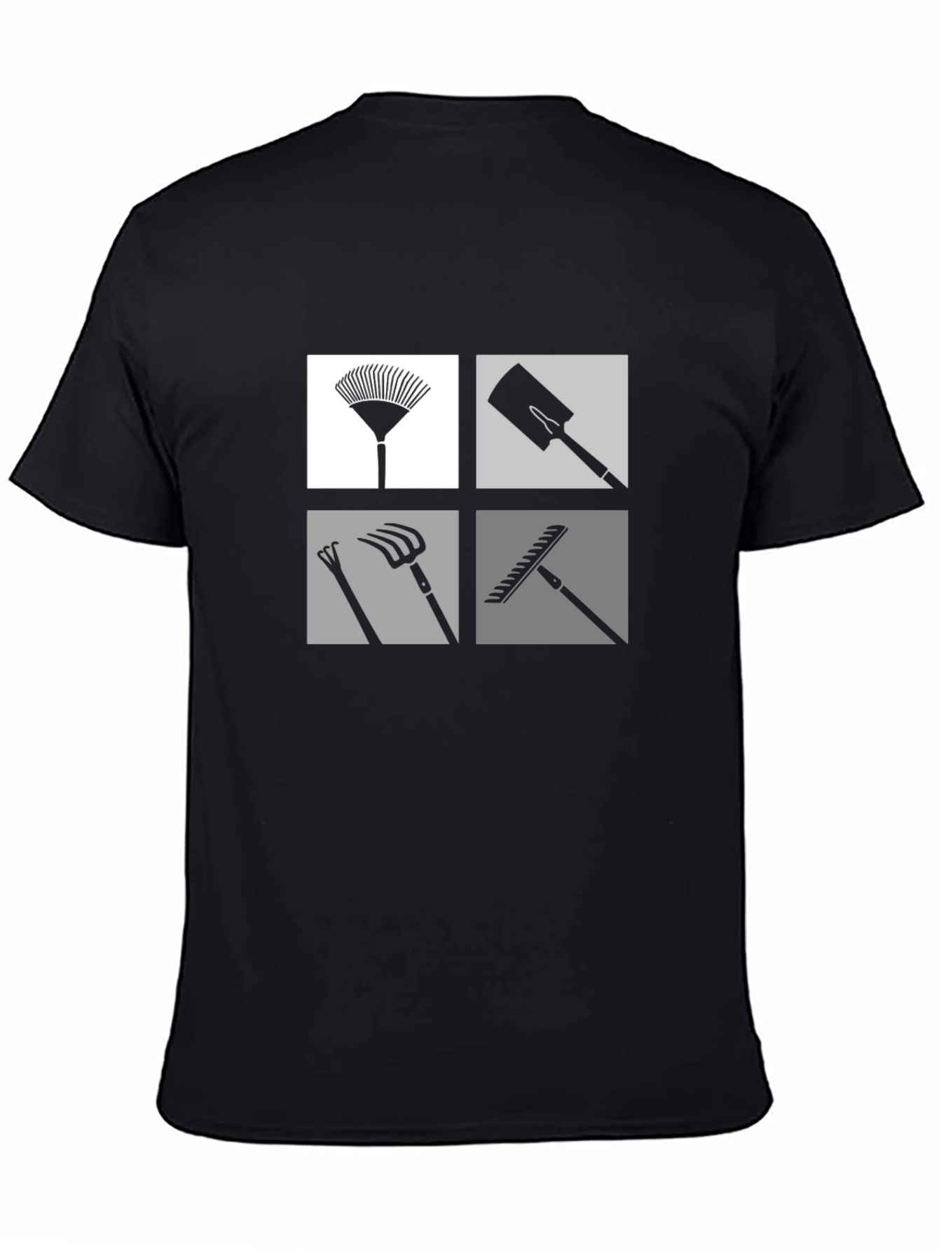 Gardening Tools Graphic Tee - Black Cotton Casual Shirt