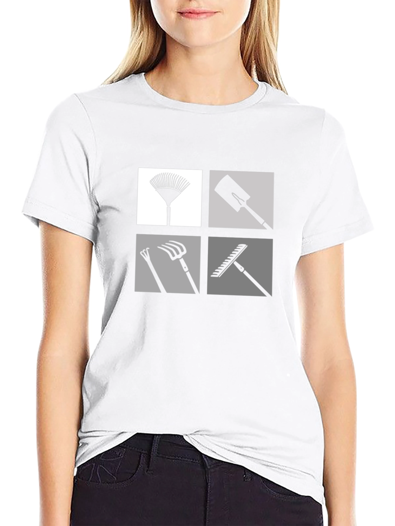Gardening Tools Graphic Tee - Black Cotton Casual Shirt