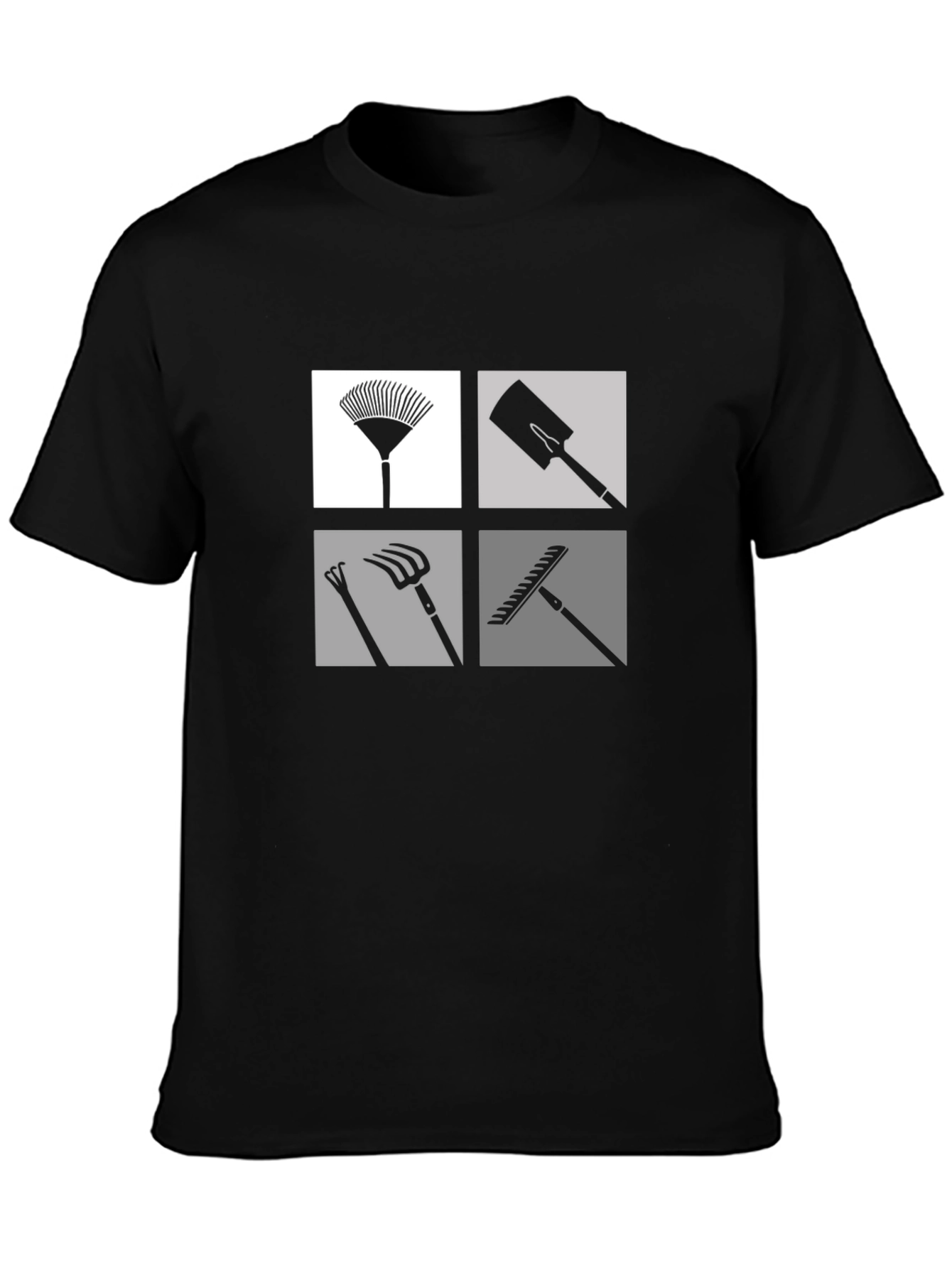 Gardening Tools Graphic Tee - Black Cotton Casual Shirt