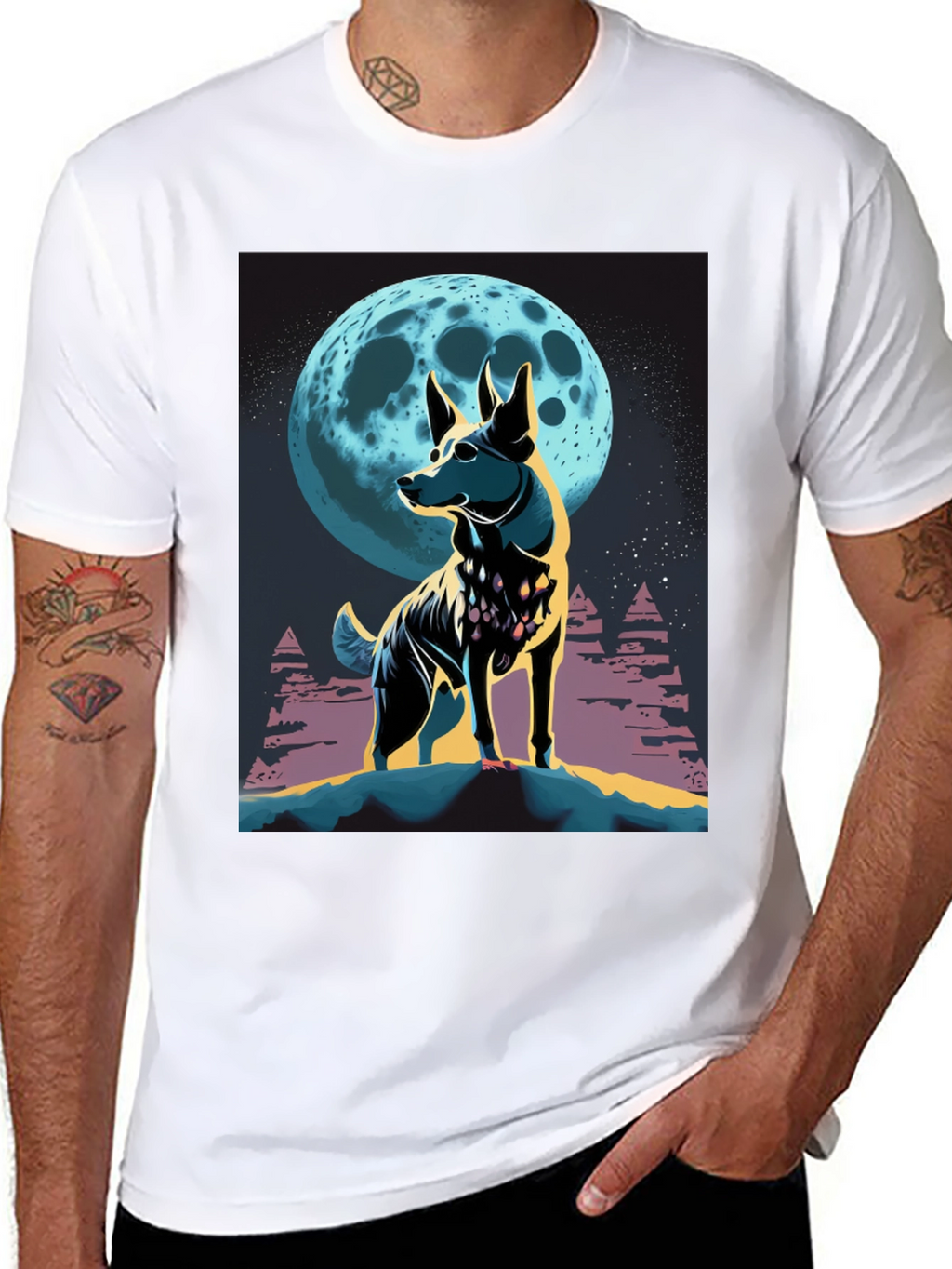 Dog Moon Graphic Tee - Stylish Mens Black T-Shirt