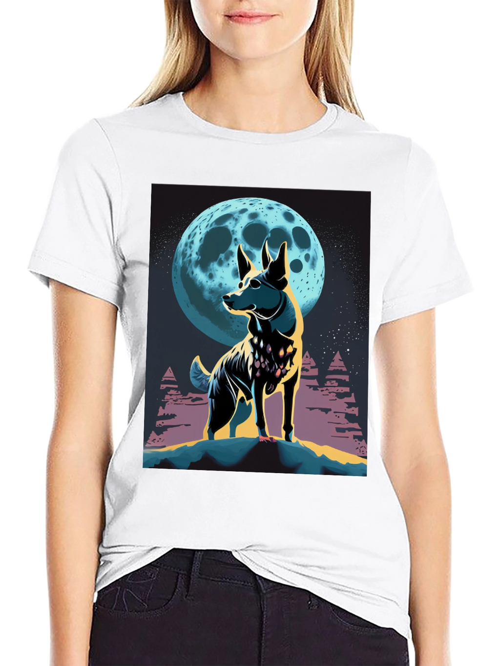 Dog Moon Graphic Tee - Stylish Mens Black T-Shirt