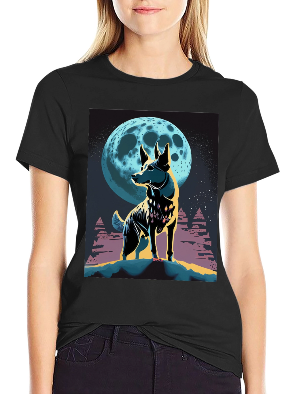 Dog Moon Graphic Tee - Stylish Mens Black T-Shirt