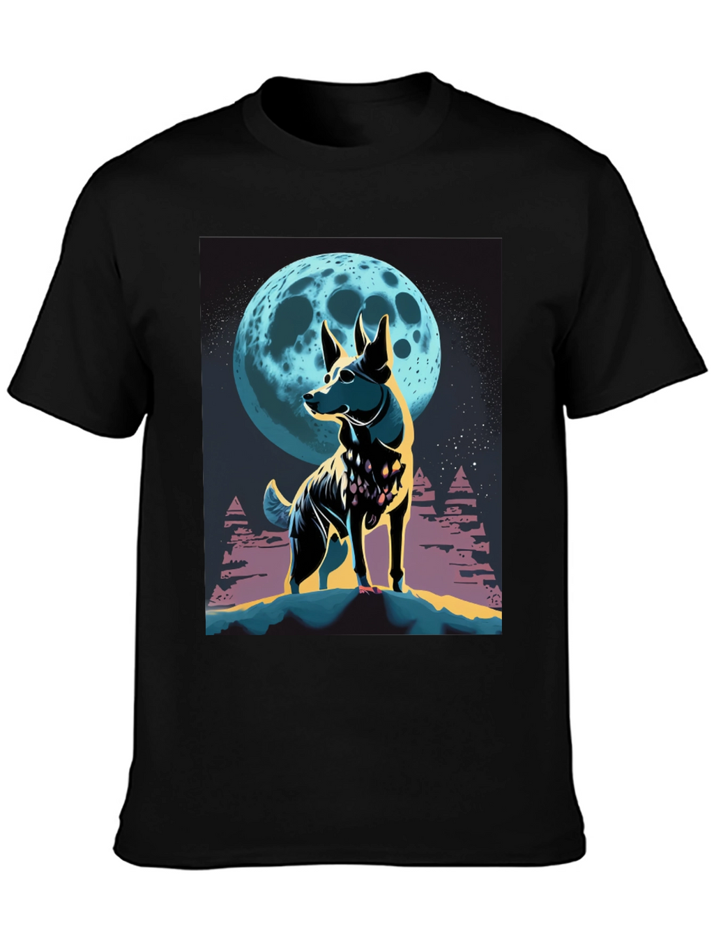 Dog Moon Graphic Tee - Stylish Mens Black T-Shirt