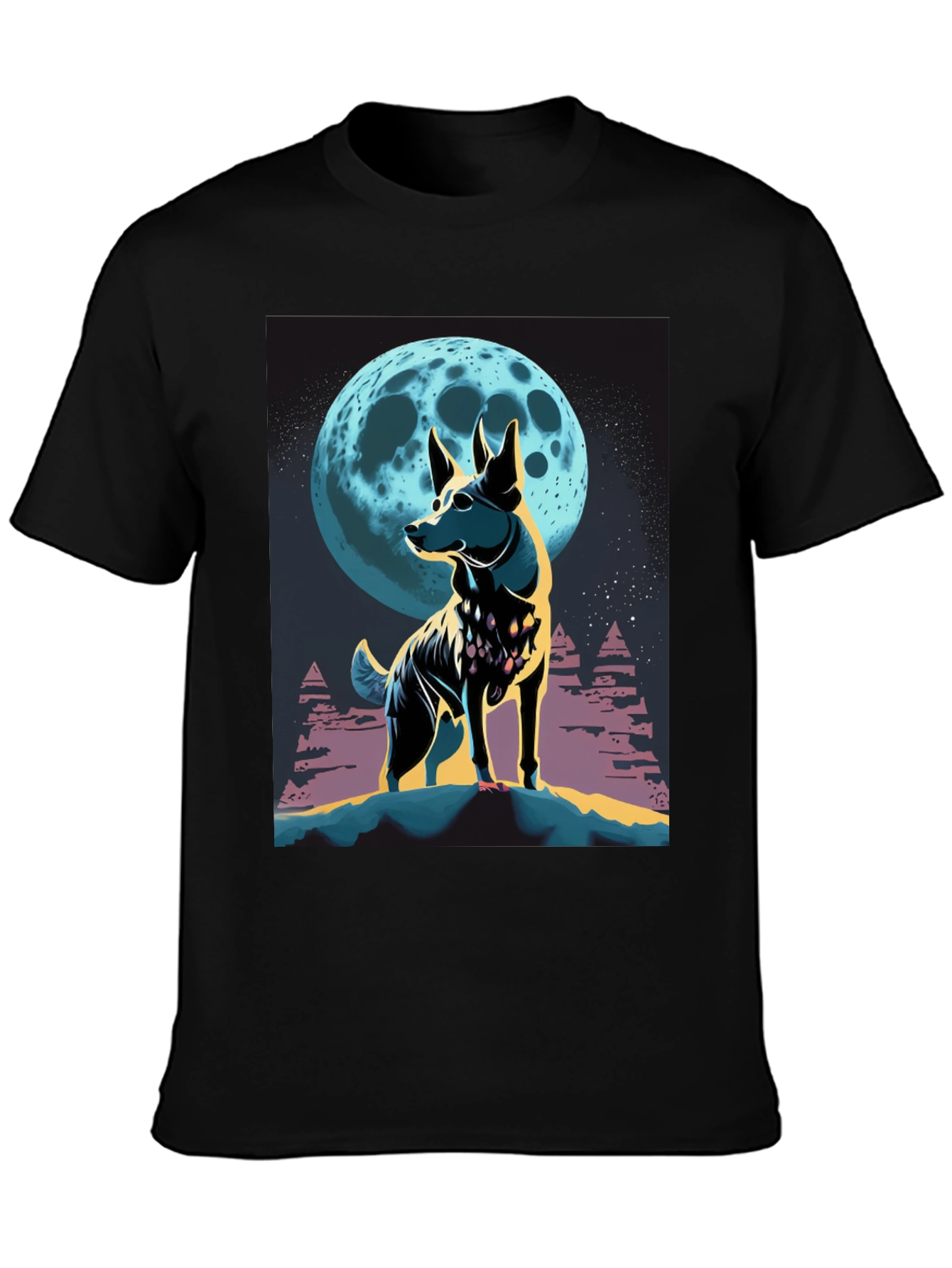 Dog Moon Graphic Tee - Stylish Mens Black T-Shirt