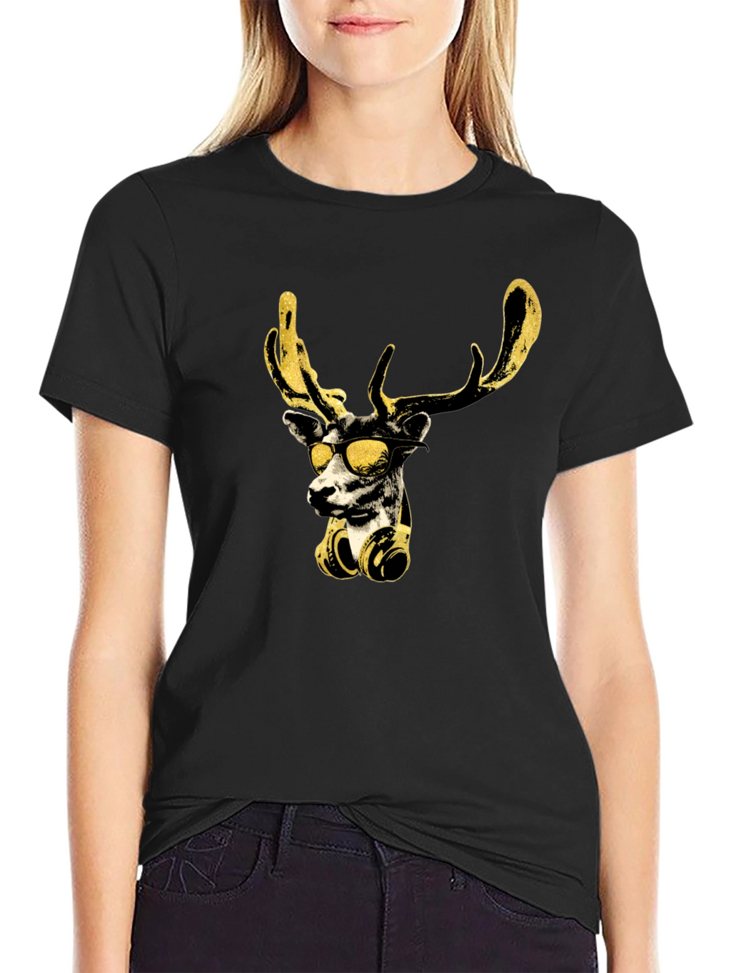 Cool Deer Graphic Black T-Shirt