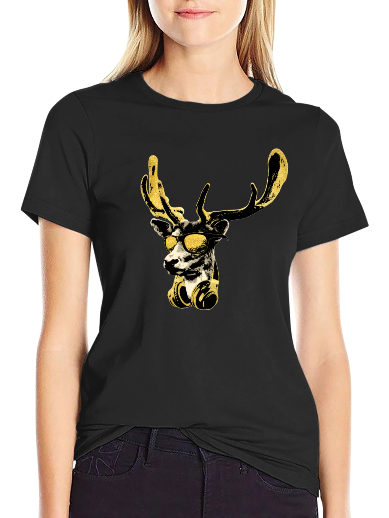 Cool Deer Graphic Black T-Shirt