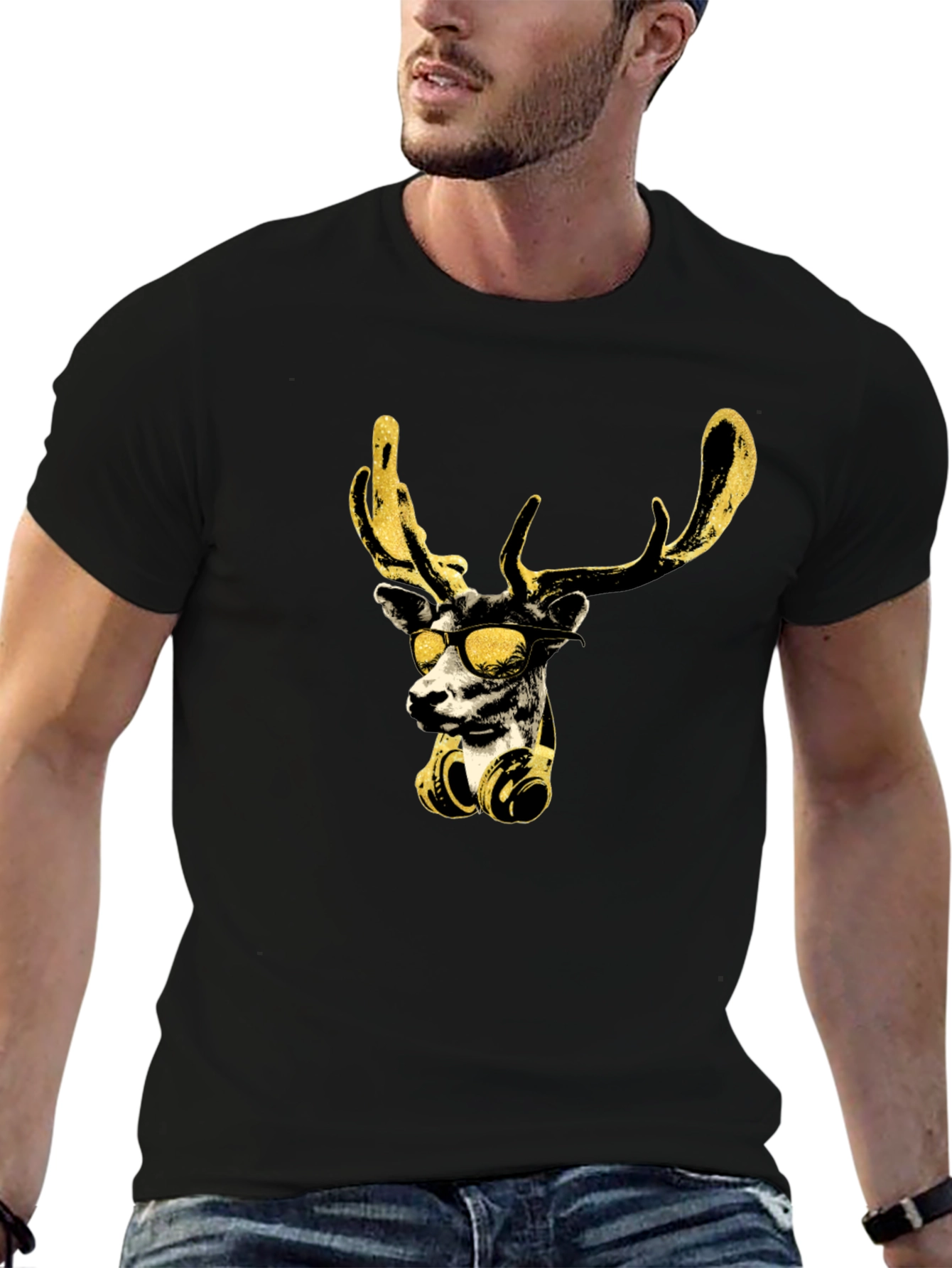 Cool Deer Graphic Black T-Shirt