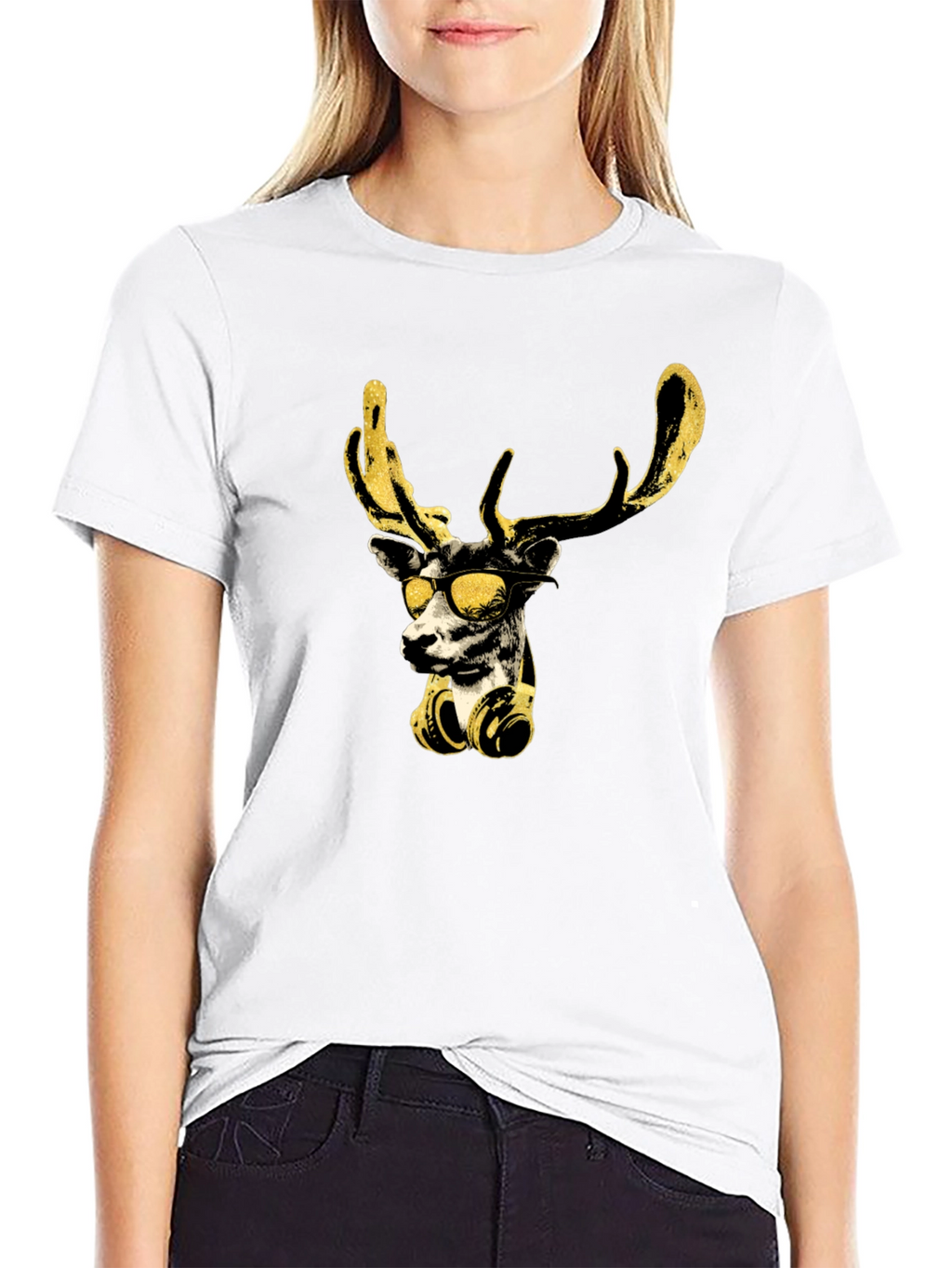 Cool Deer Graphic Black T-Shirt