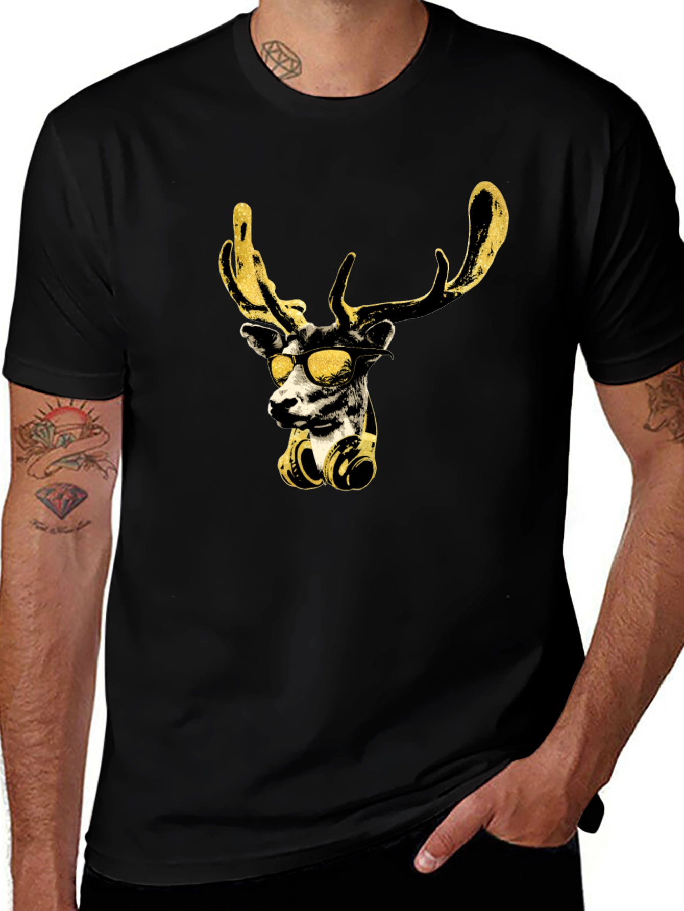Cool Deer Graphic Black T-Shirt