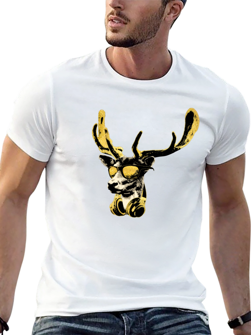 Cool Deer Graphic Black T-Shirt