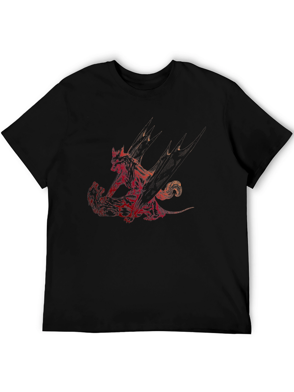 Red Dragon Print Black T-Shirt