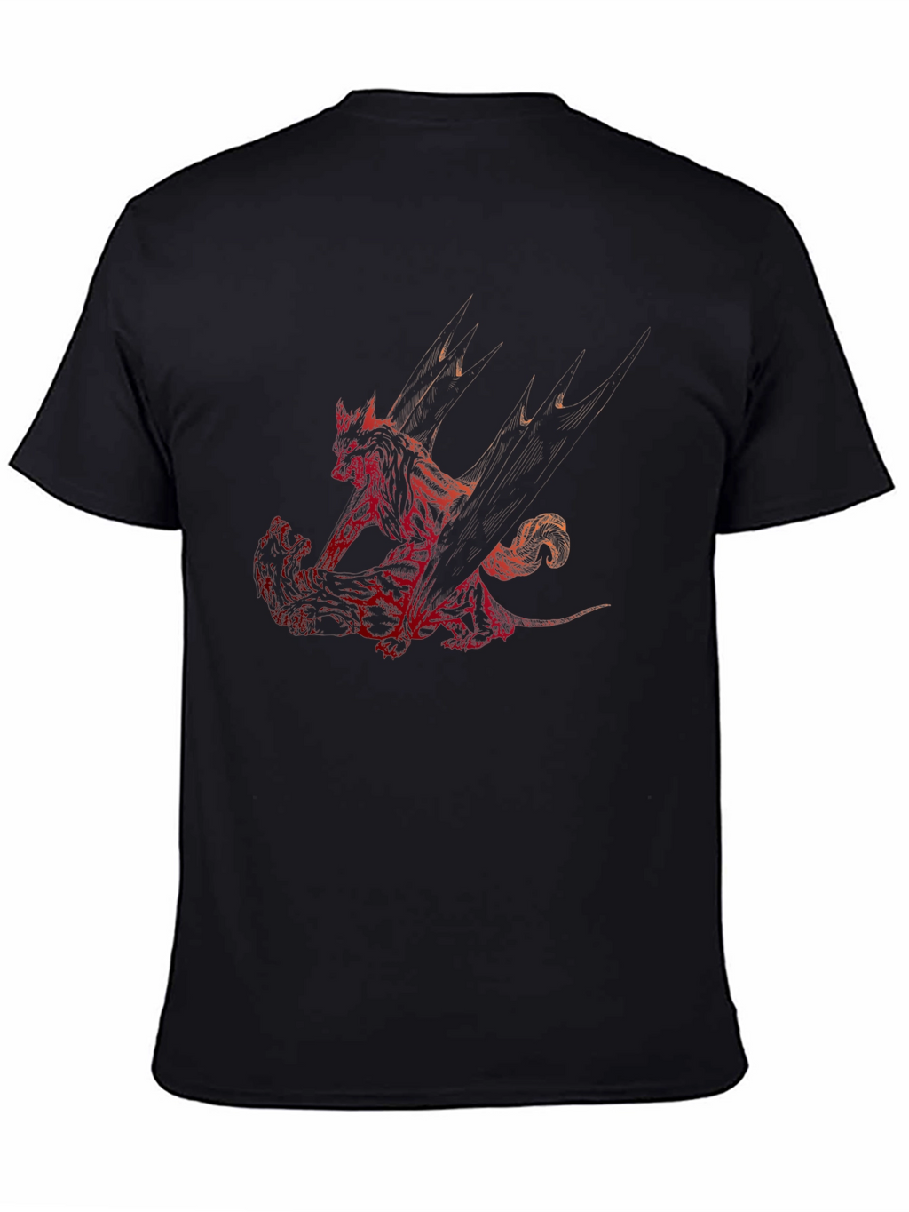 Red Dragon Print Black T-Shirt