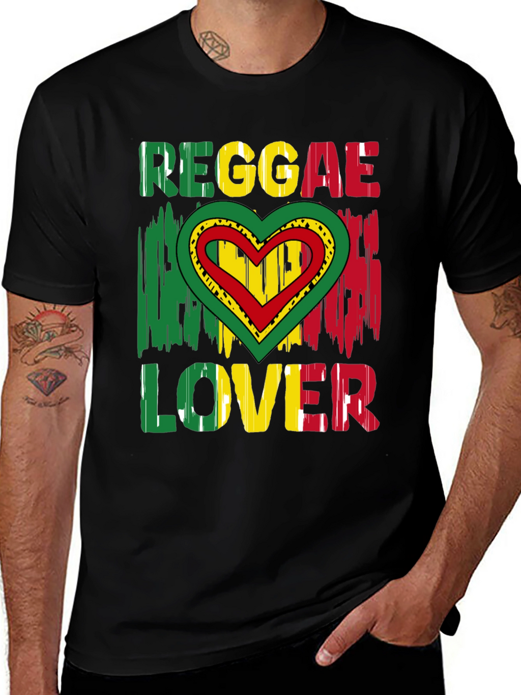 Reggae Lover Graphic Tee - Rasta Heart Design