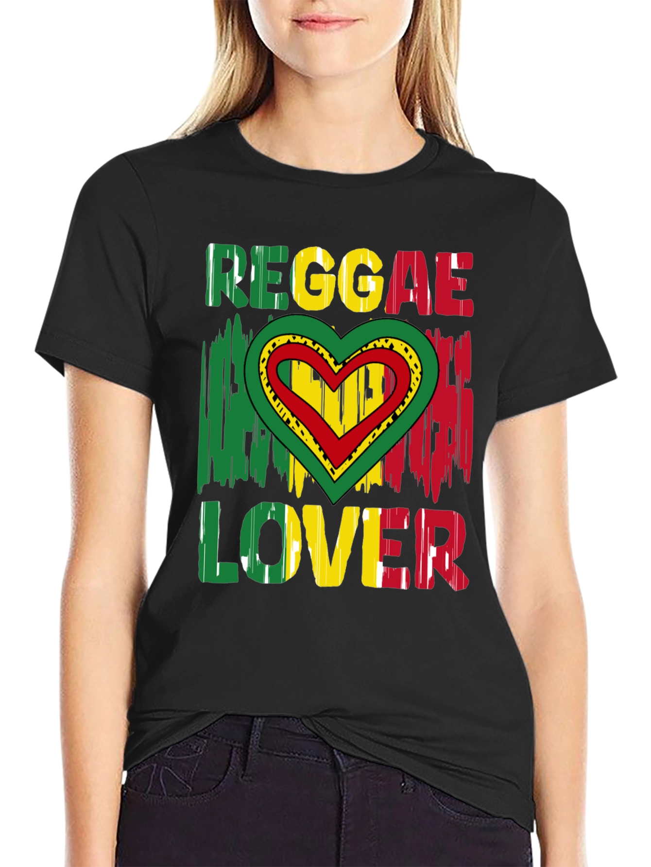 Reggae Lover Graphic Tee - Rasta Heart Design