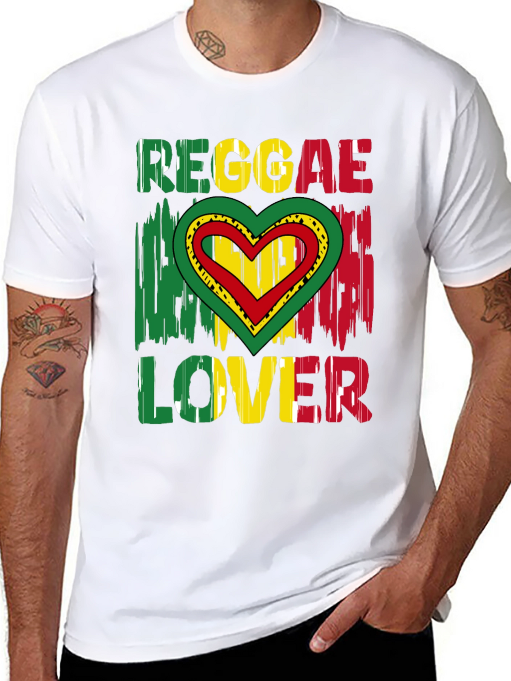 Reggae Lover Graphic Tee - Rasta Heart Design