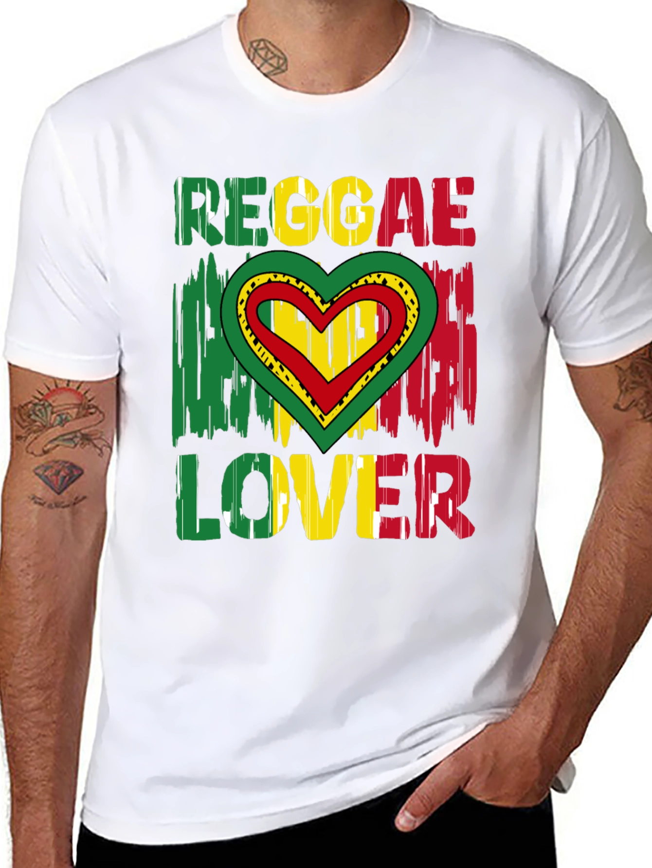 Reggae Lover Graphic Tee - Rasta Heart Design