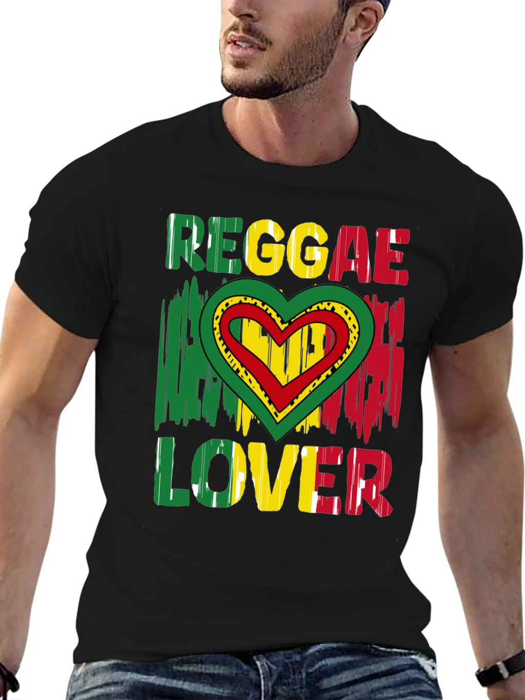 Reggae Lover Graphic Tee - Rasta Heart Design