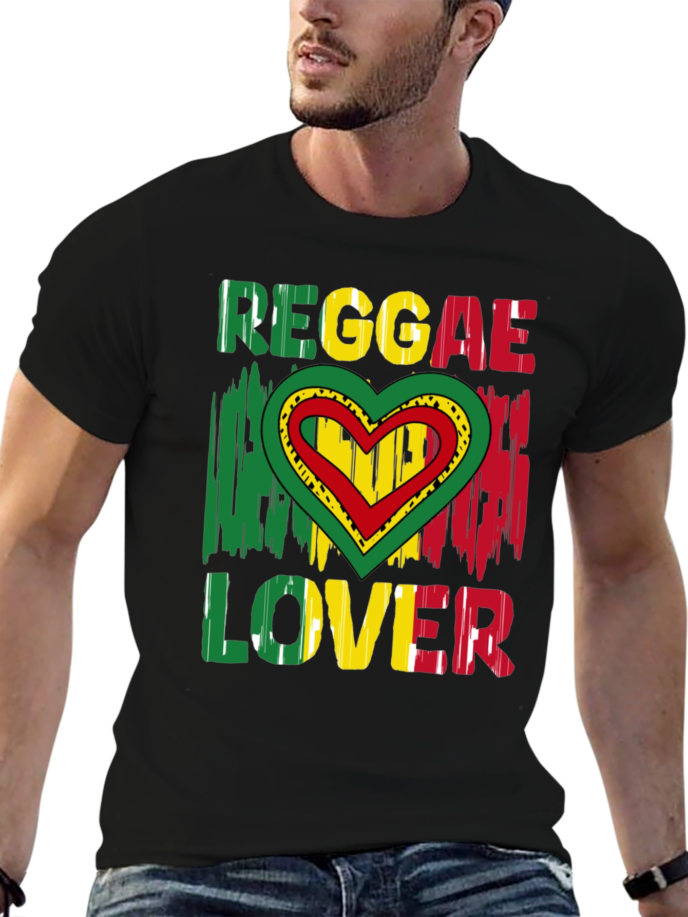 Reggae Lover Graphic Tee - Rasta Heart Design