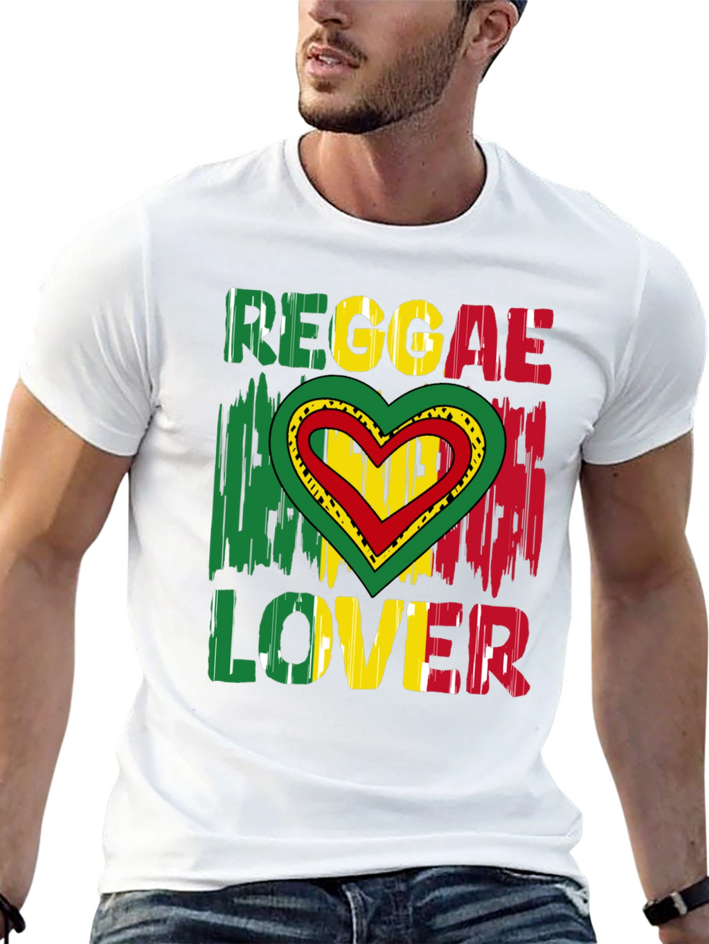 Reggae Lover Graphic Tee - Rasta Heart Design