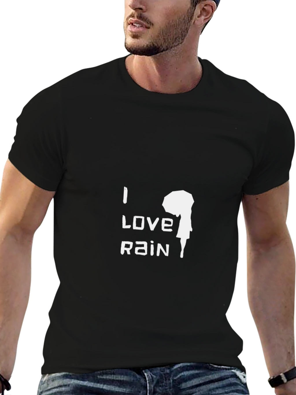 I Love Rain Graphic Black T-Shirt
