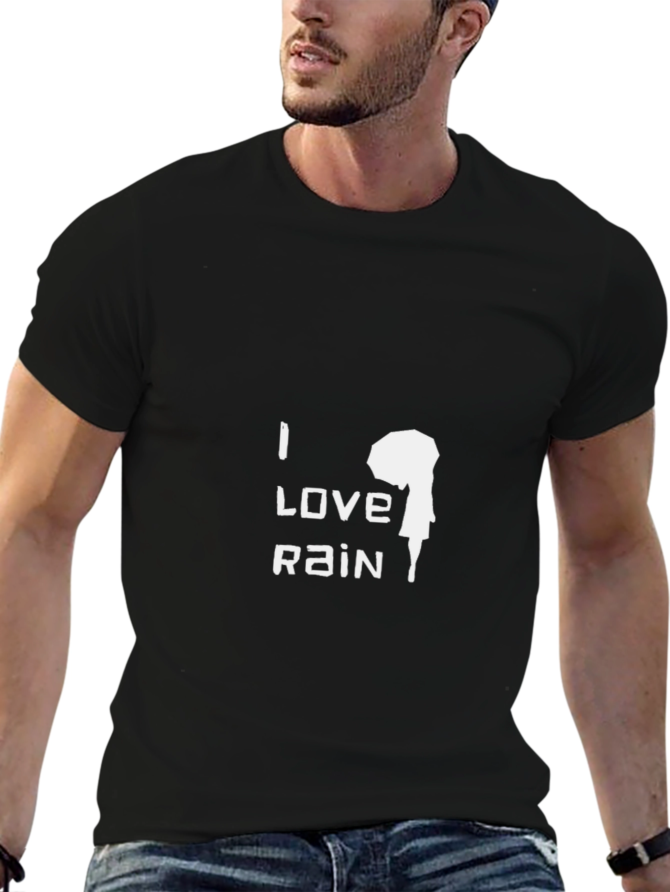 I Love Rain Graphic Black T-Shirt