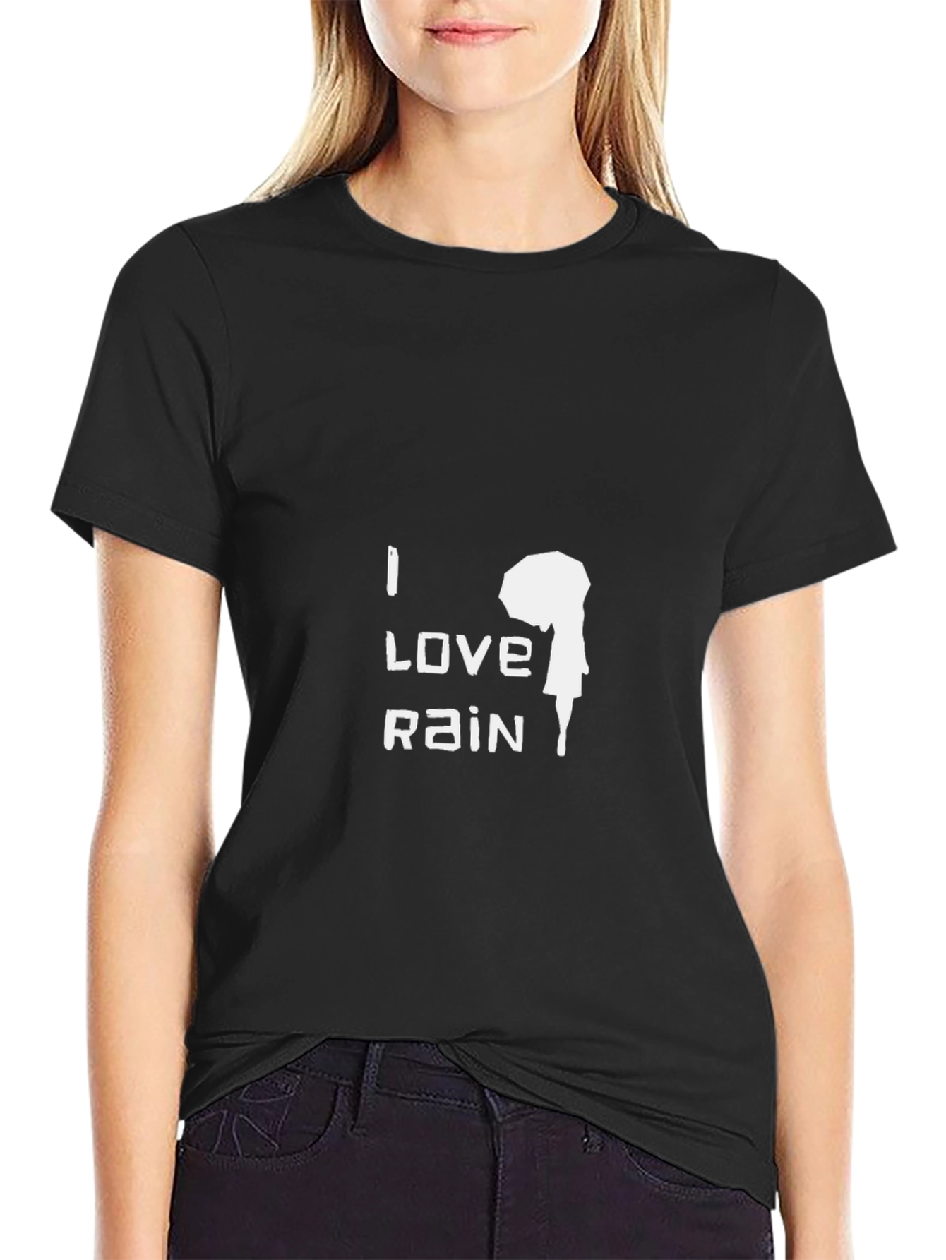 I Love Rain Graphic Black T-Shirt