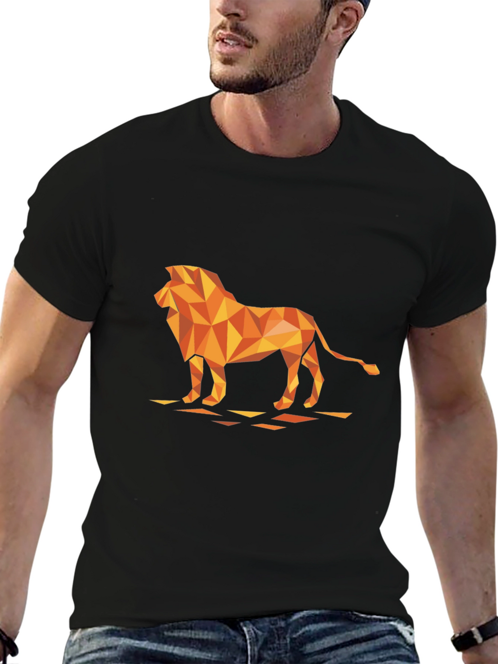 Geometric Lion Graphic Tee - Modern Black T-Shirt