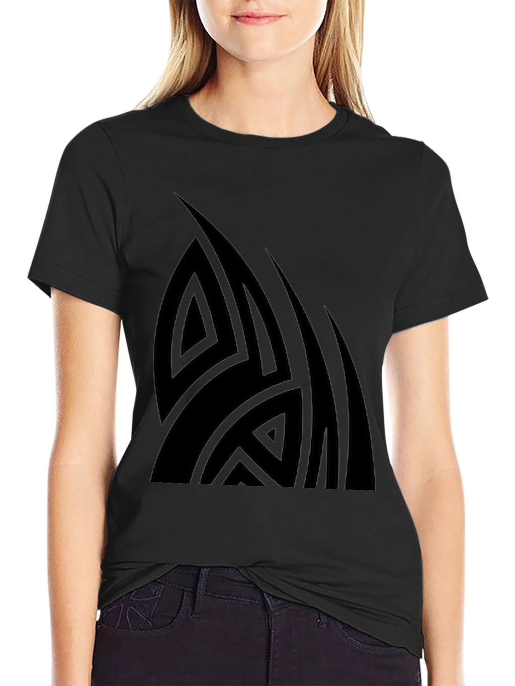 Black Tribal Design Graphic Tee - Modern Style