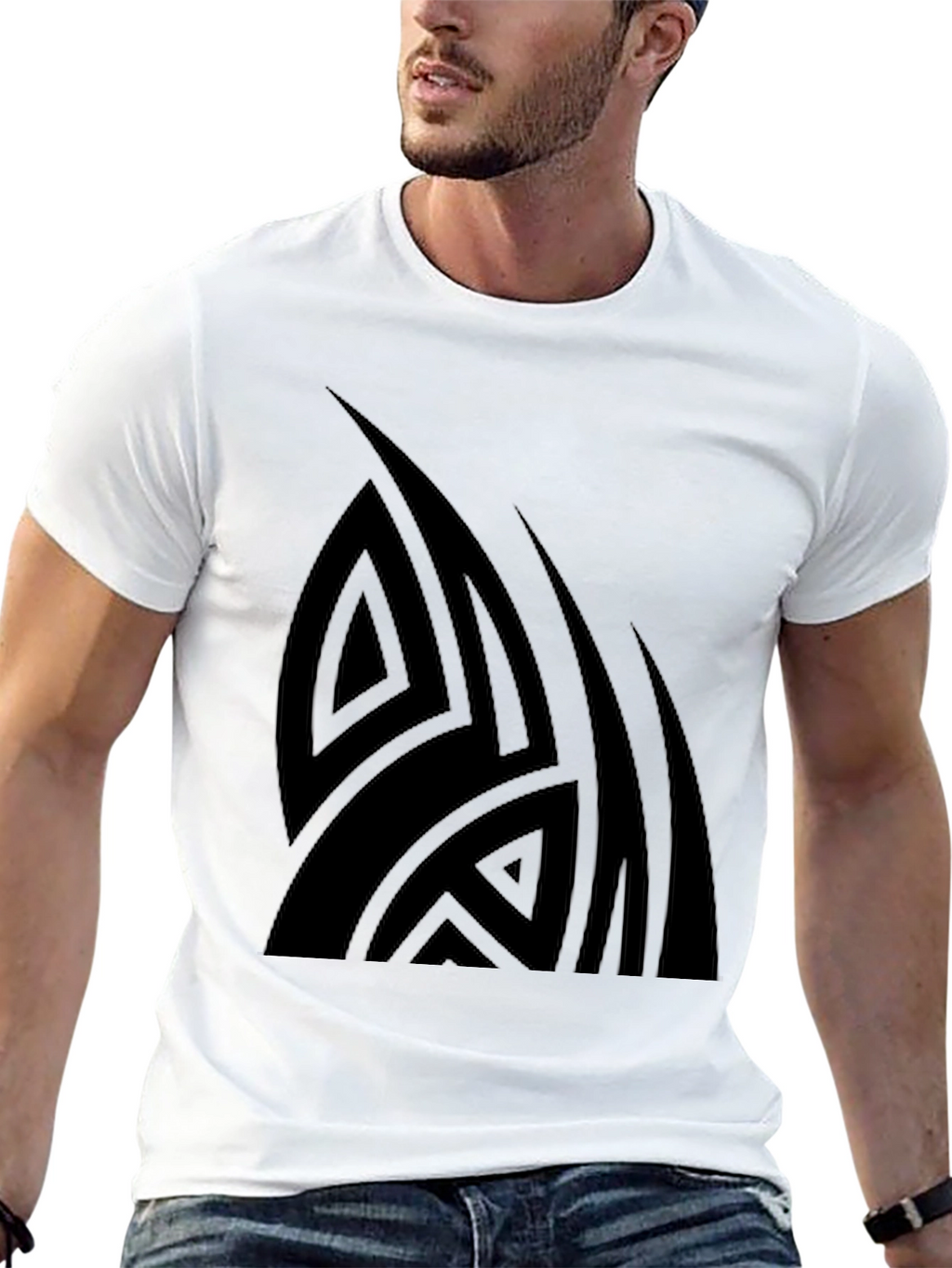 Black Tribal Design Graphic Tee - Modern Style
