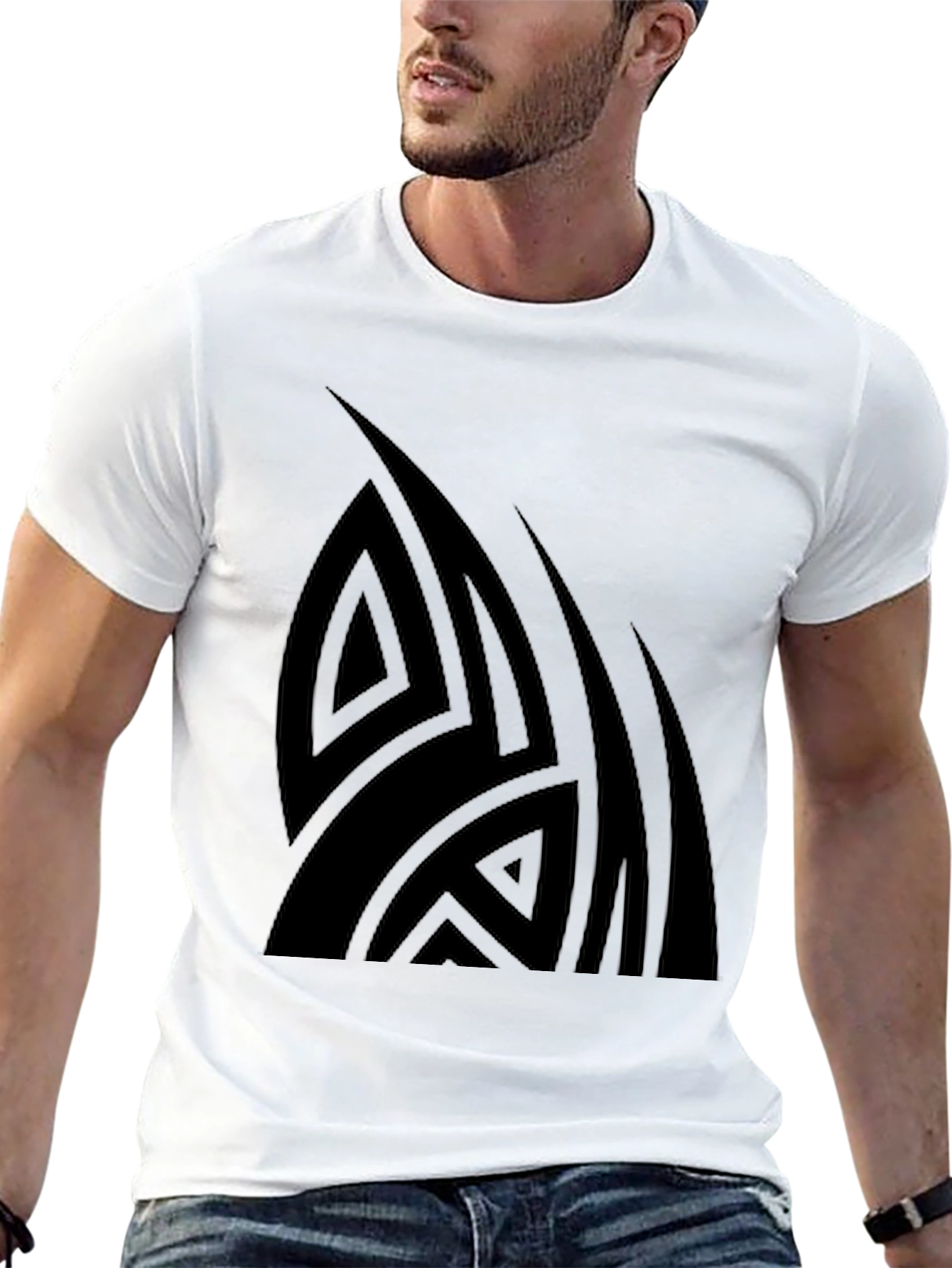 Black Tribal Design Graphic Tee - Modern Style