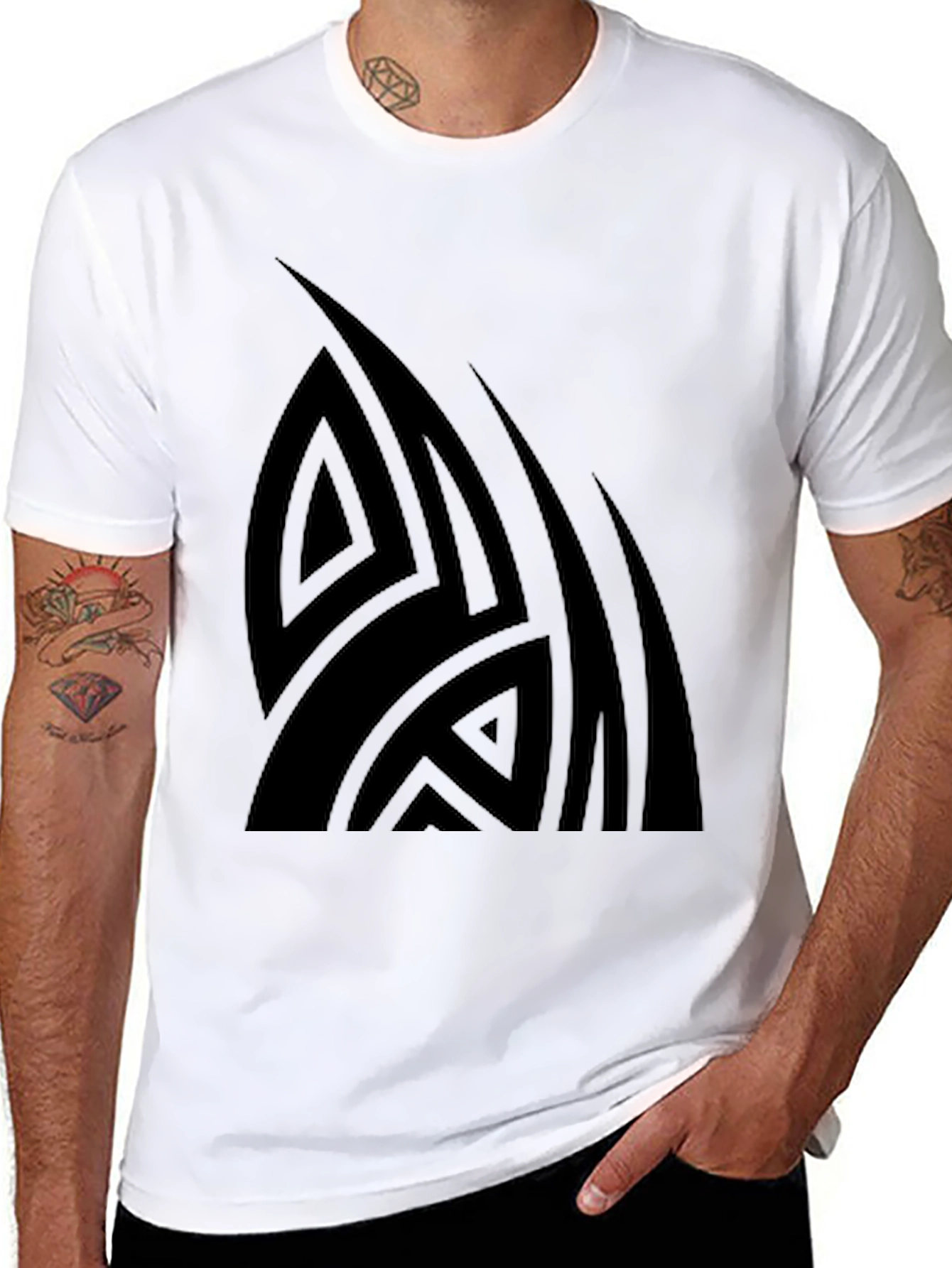 Black Tribal Design Graphic Tee - Modern Style