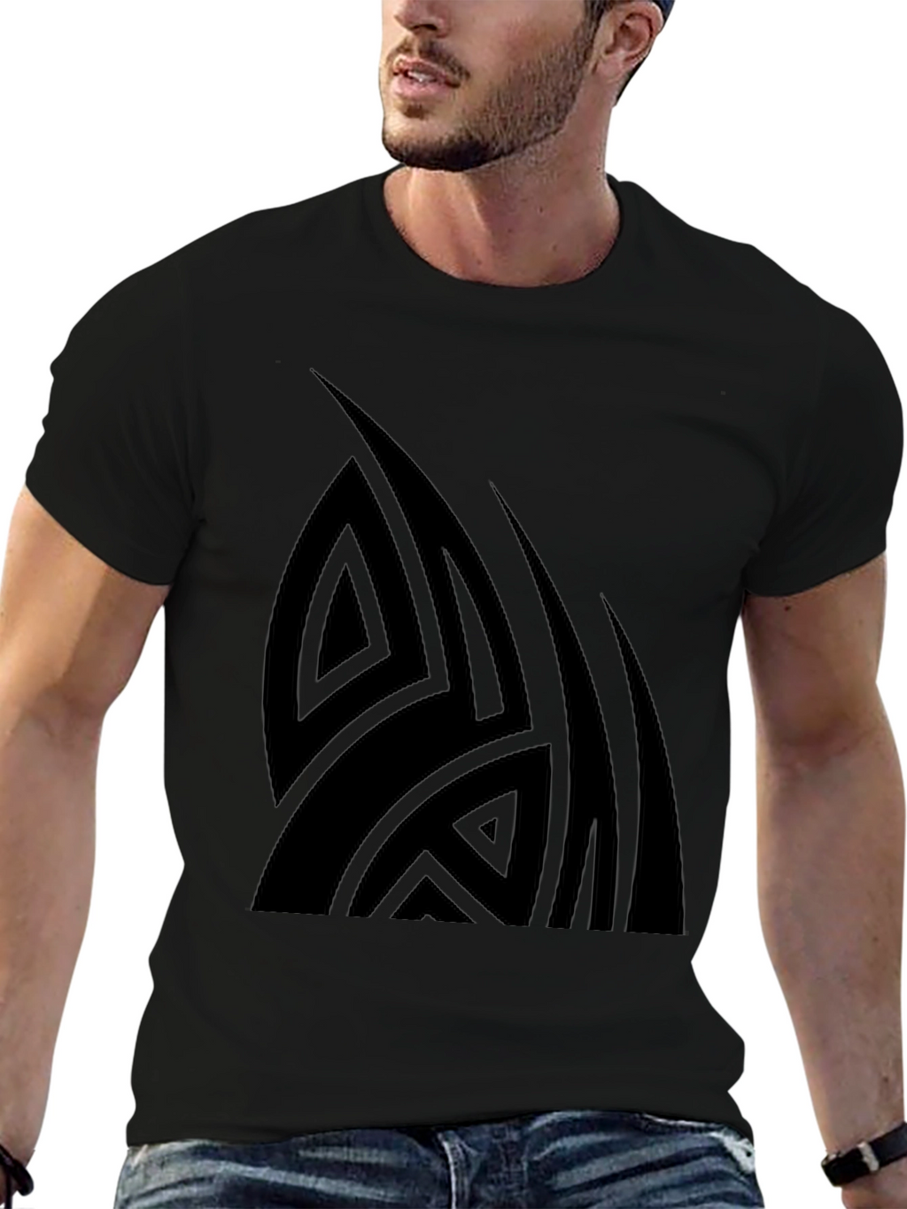 Black Tribal Design Graphic Tee - Modern Style