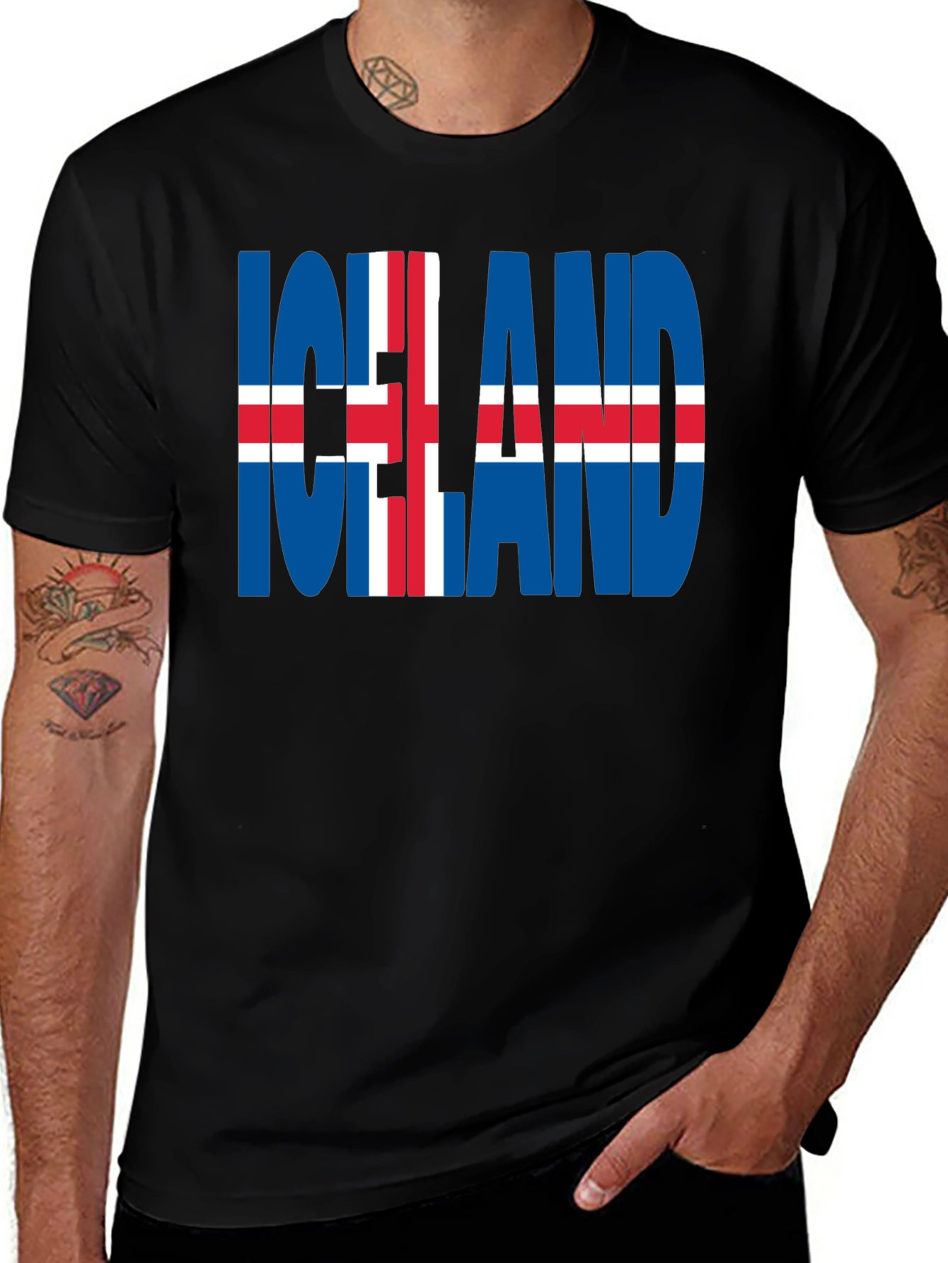 Iceland Flag Graphic T-Shirt - Black