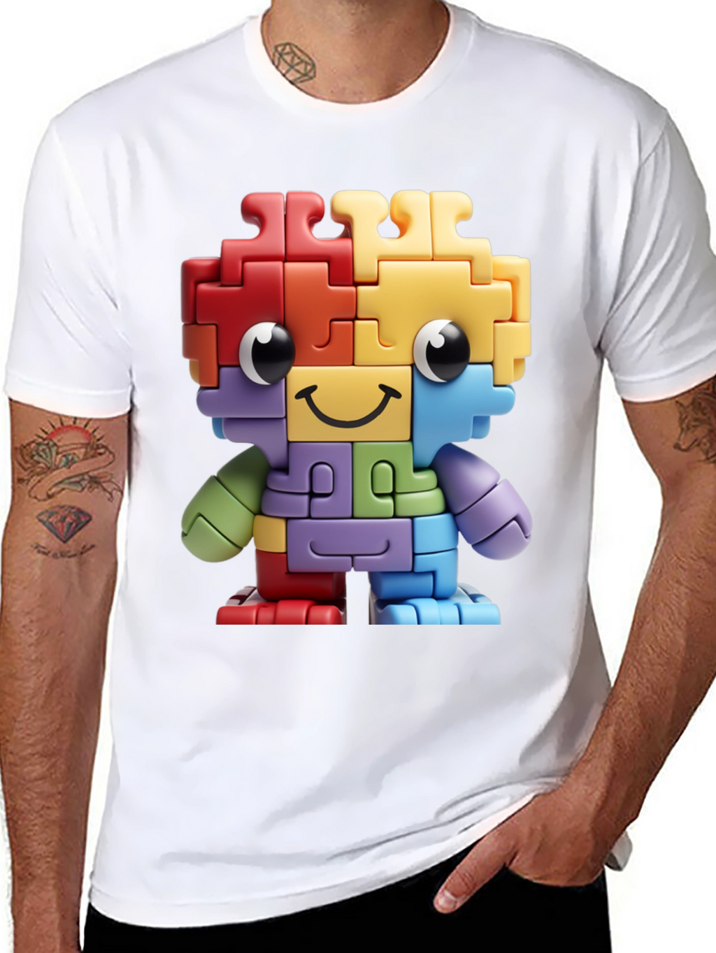 Puzzle Piece Character Graphic T-Shirt