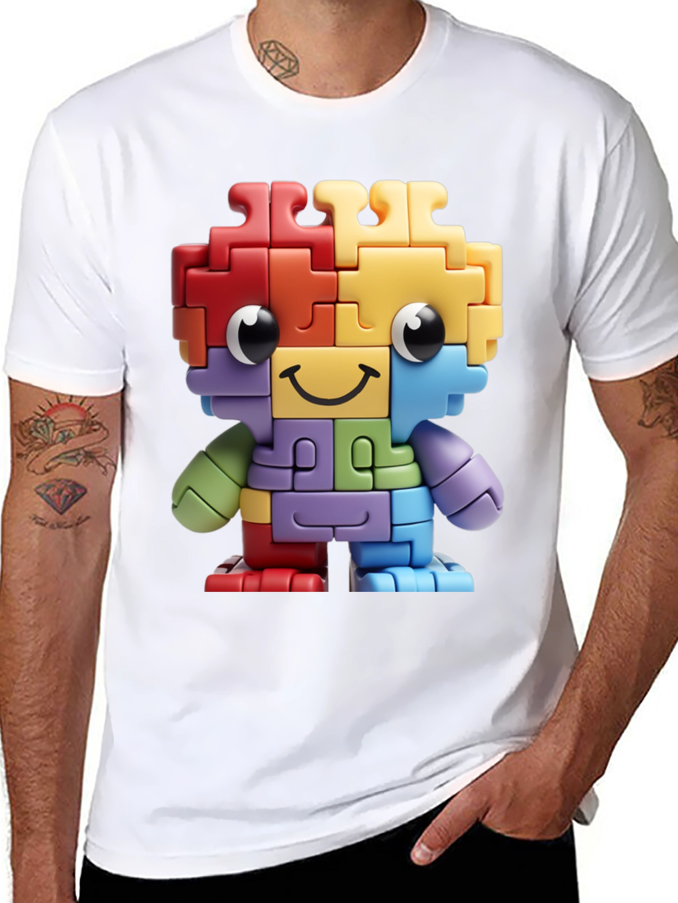 Puzzle Piece Character Graphic T-Shirt