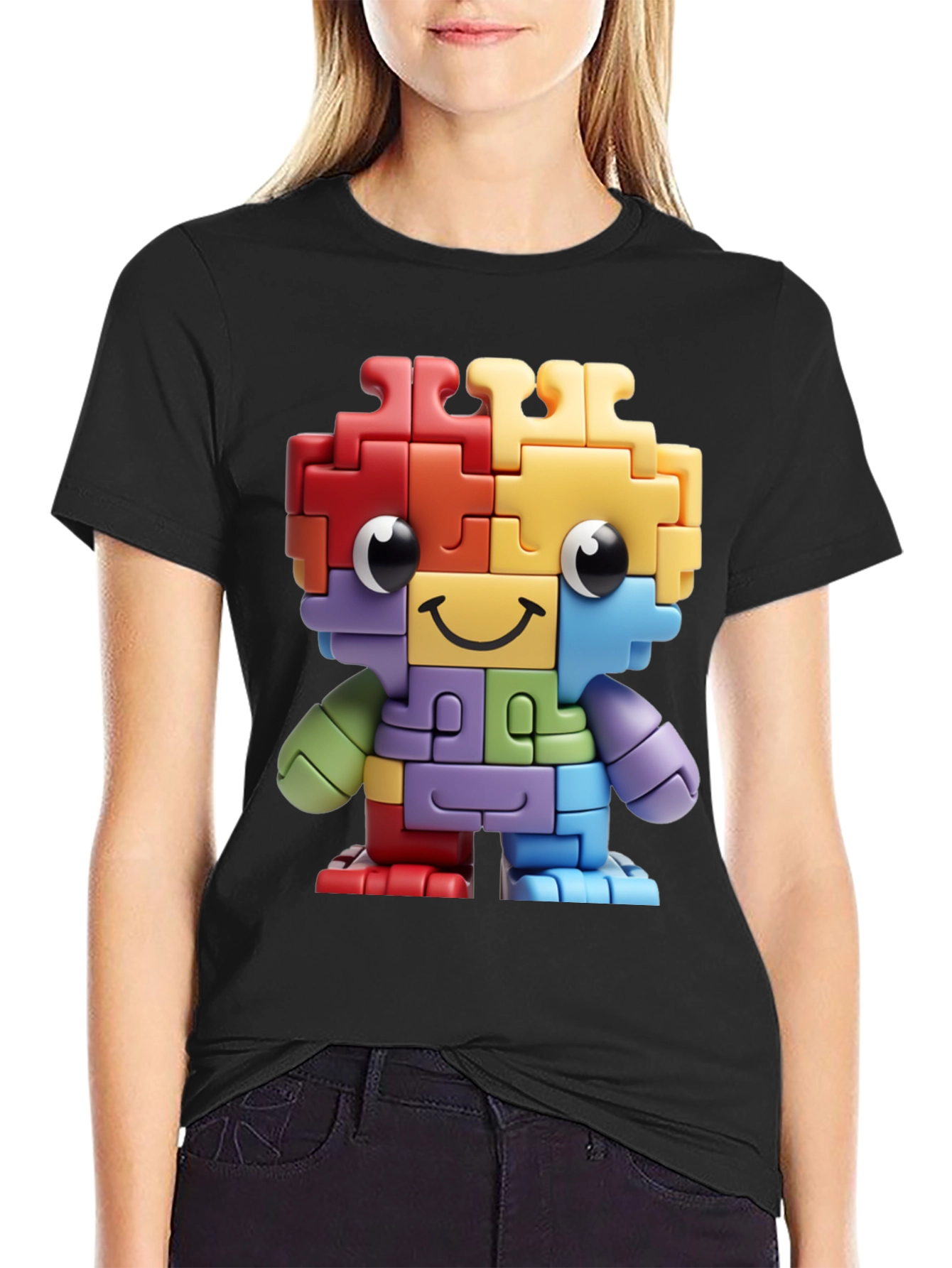 Puzzle Piece Character Graphic T-Shirt