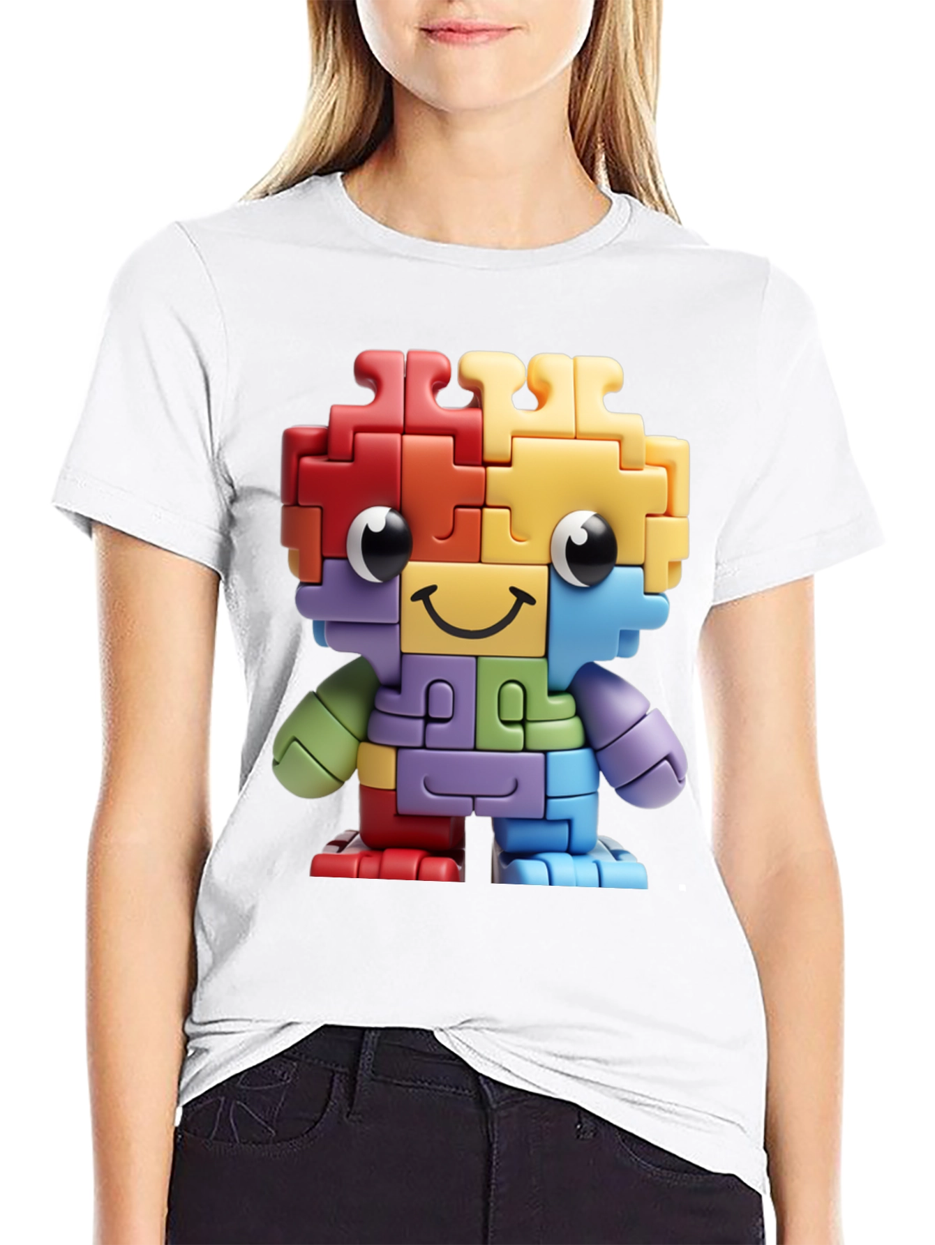 Puzzle Piece Character Graphic T-Shirt