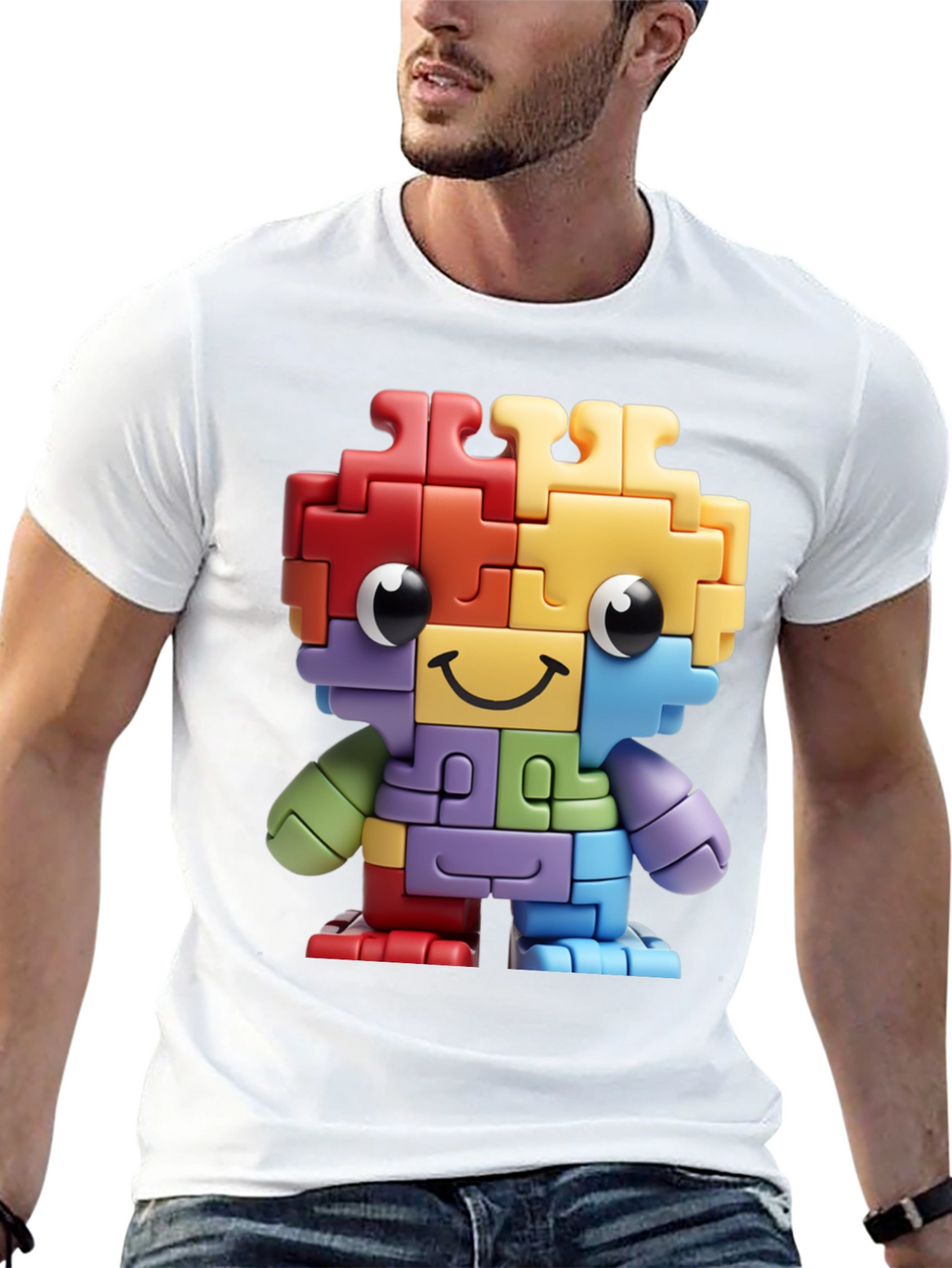 Puzzle Piece Character Graphic T-Shirt